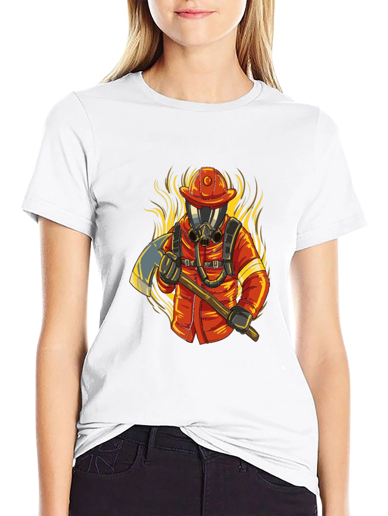 Black Firefighter Graphic Tee - Axe & Flames Design view 9