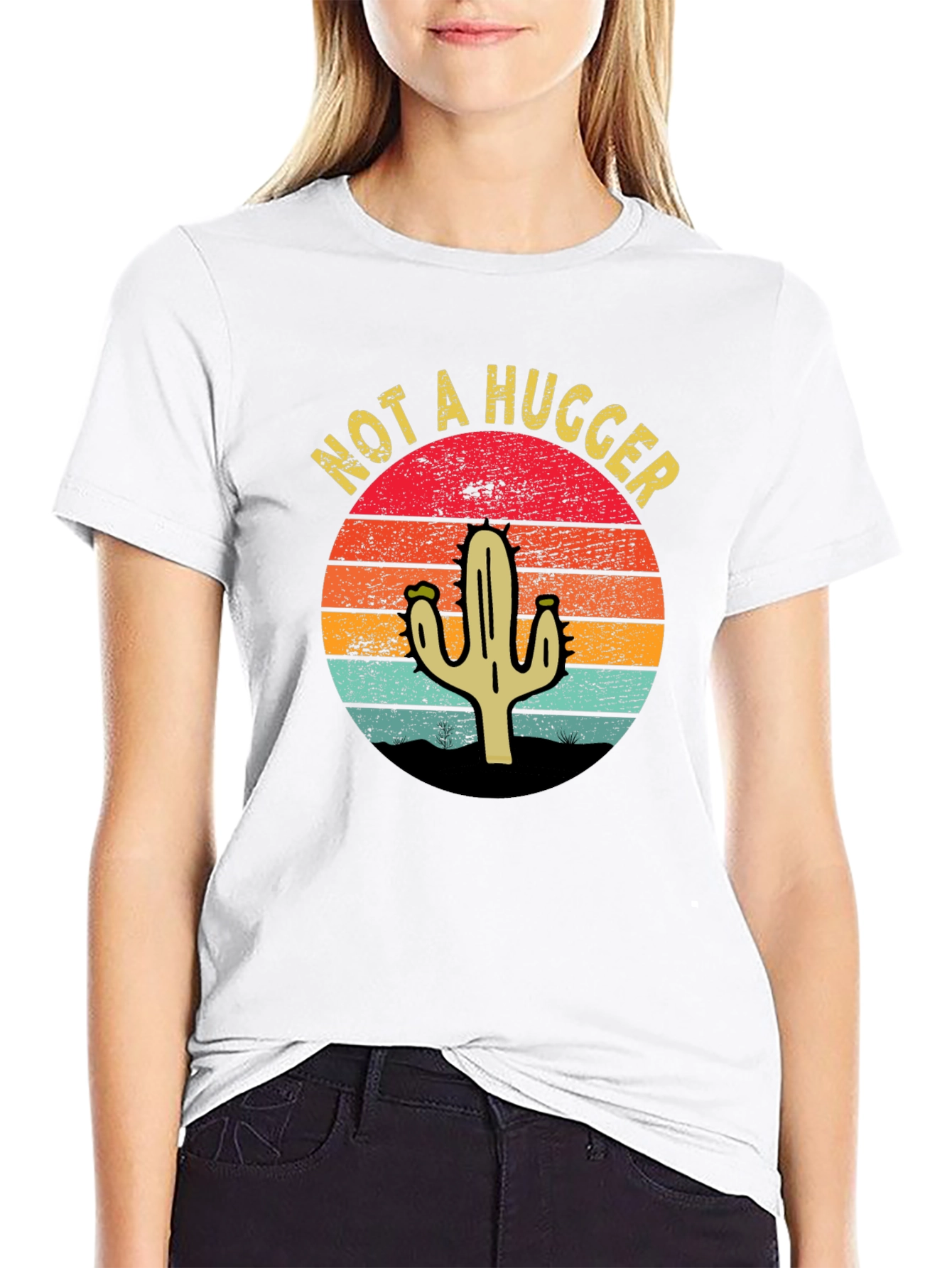 Black Not A Hugger Cactus Graphic T-Shirt - Unisex view 9