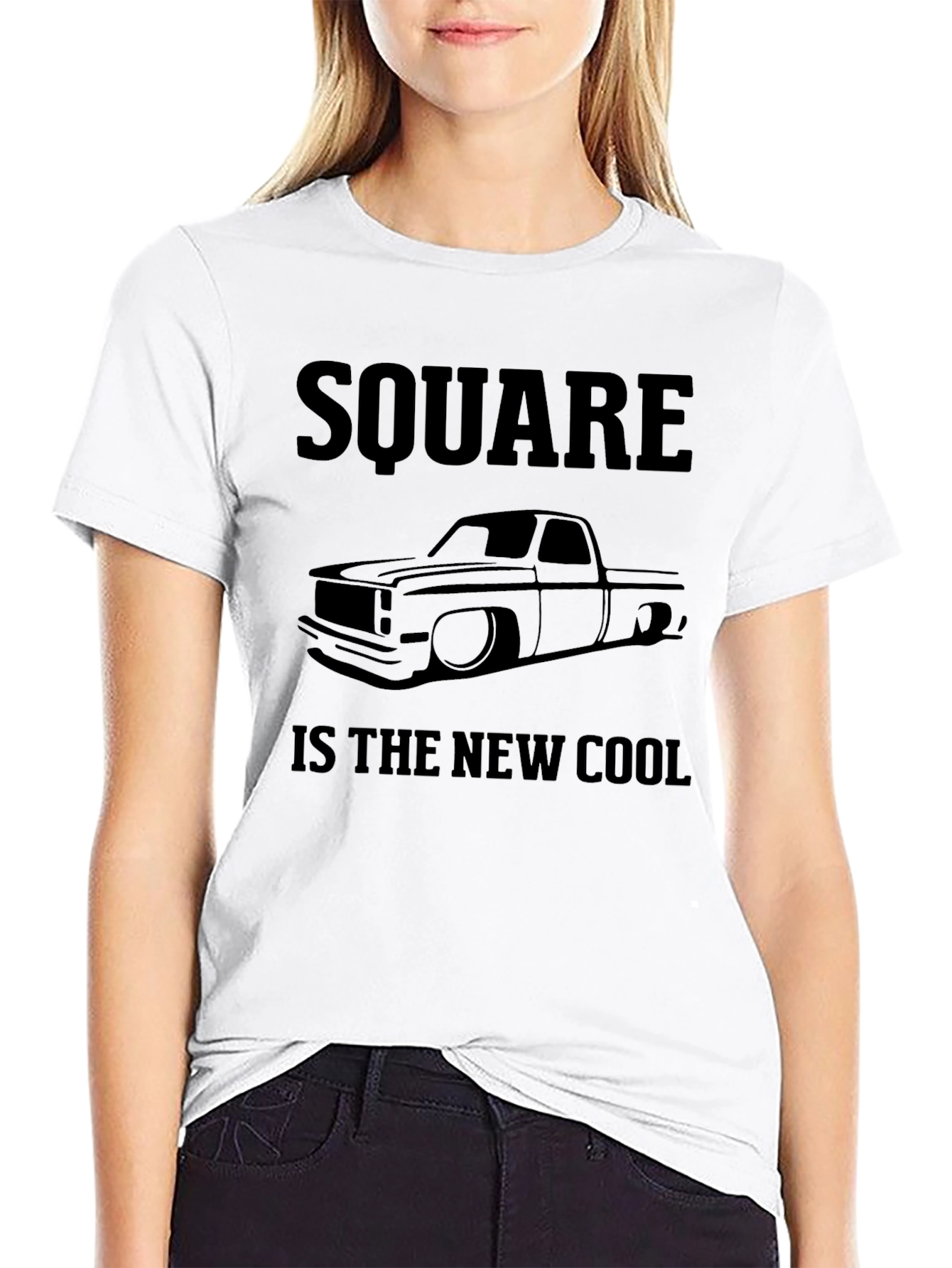 Black Square Body Truck T-Shirt - "Square is the New Cool" view 9