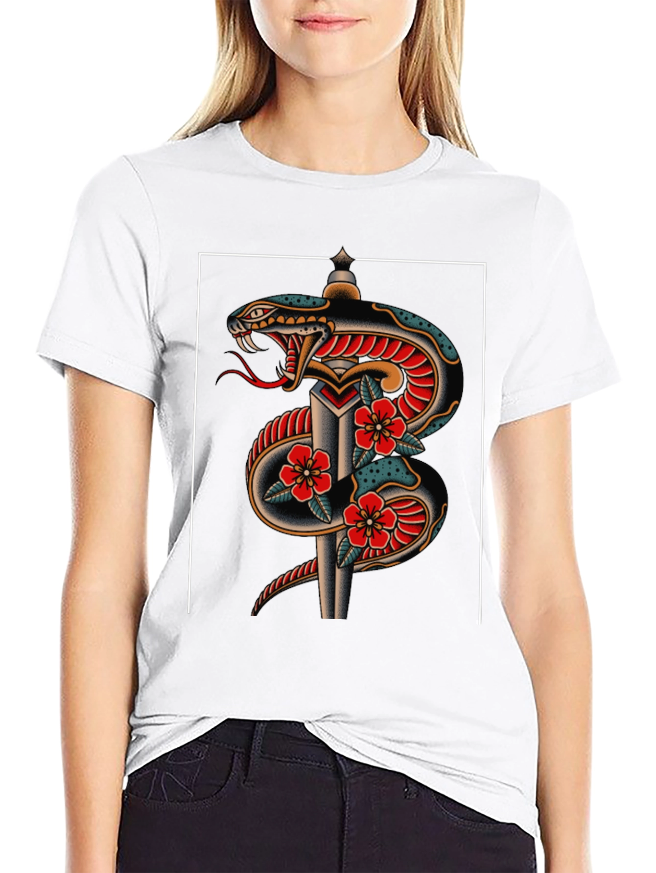 Black Snake & Dagger Graphic Tee - Classic Tattoo Style view 9