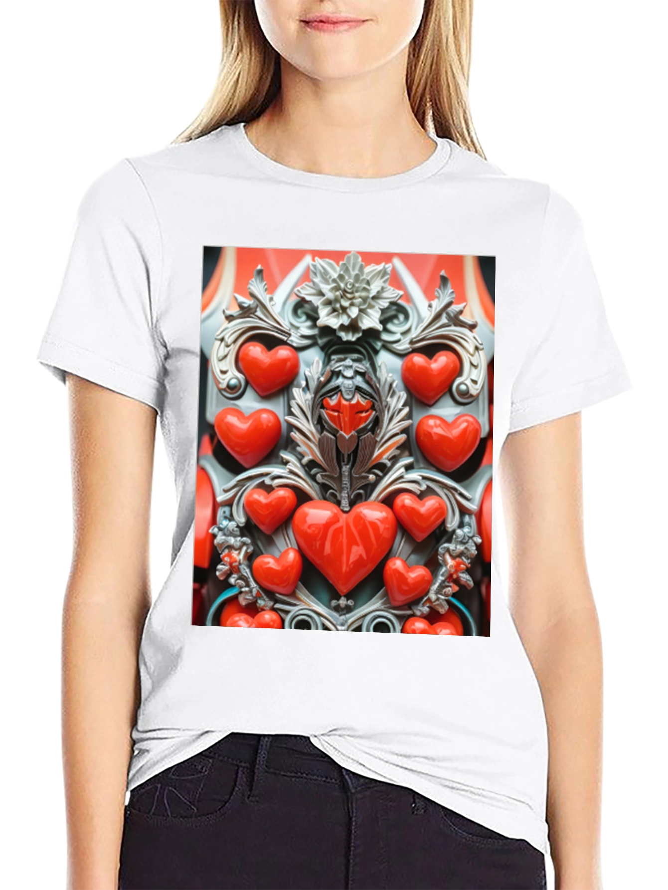Black Heart Ornate Art Black T-Shirt view 9