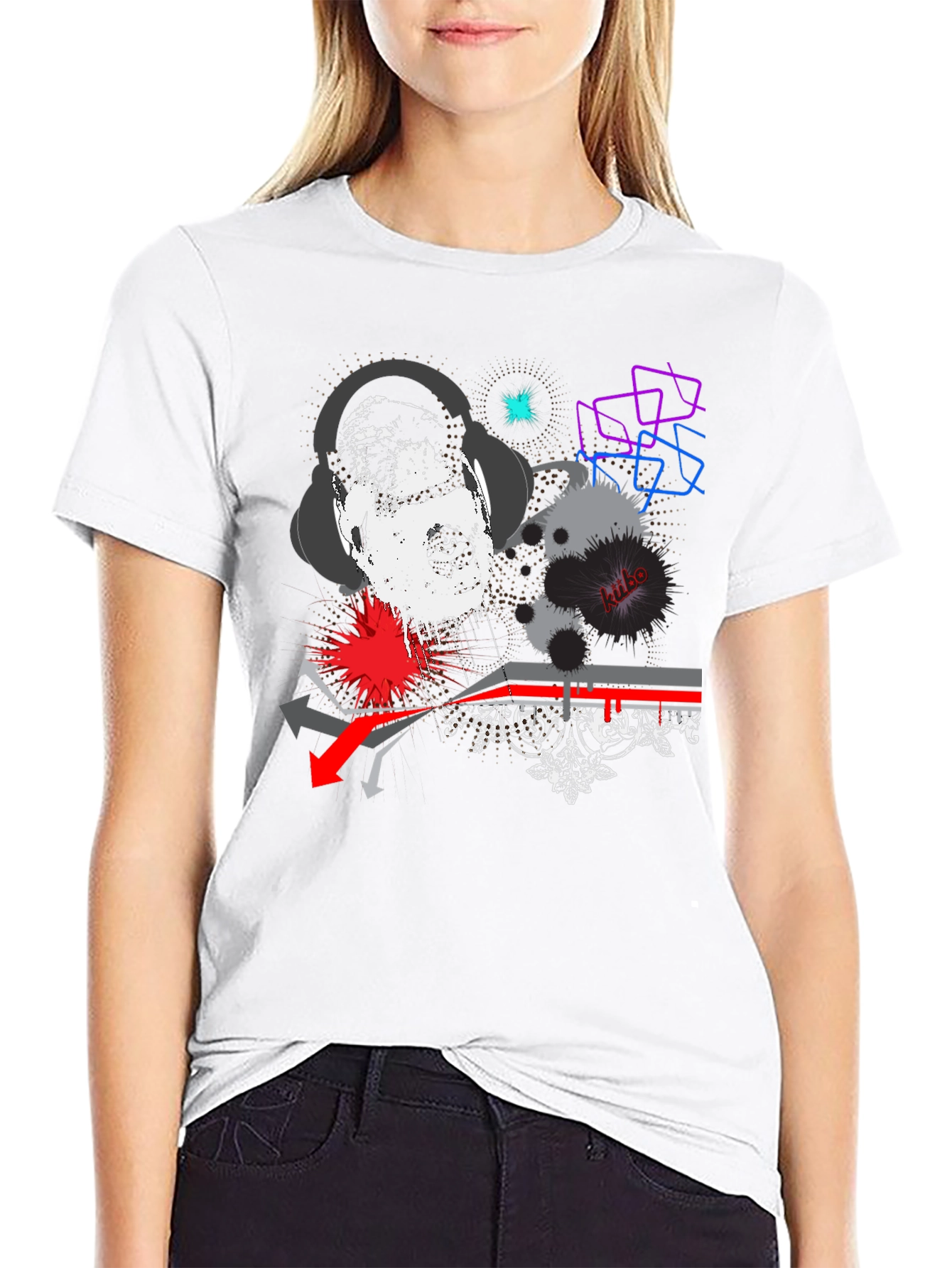 Black Abstract Graphic Print Black T-Shirt view 9