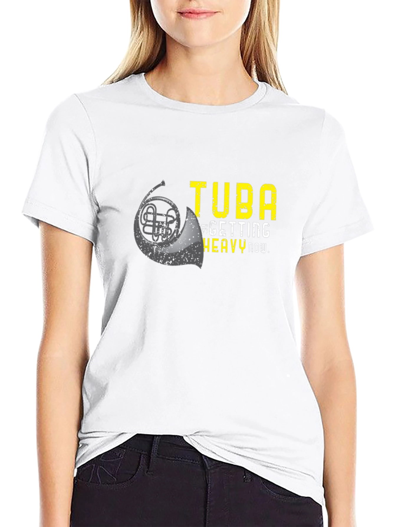 Black Funny Tuba Heavy Now Graphic T-Shirt view 9