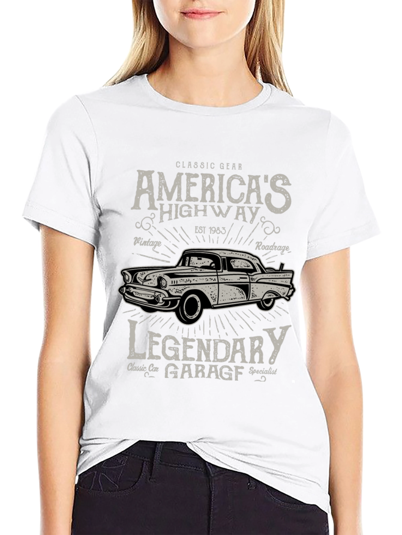 Black Classic Car Garage Tee - America's Highway T-Shirt view 9