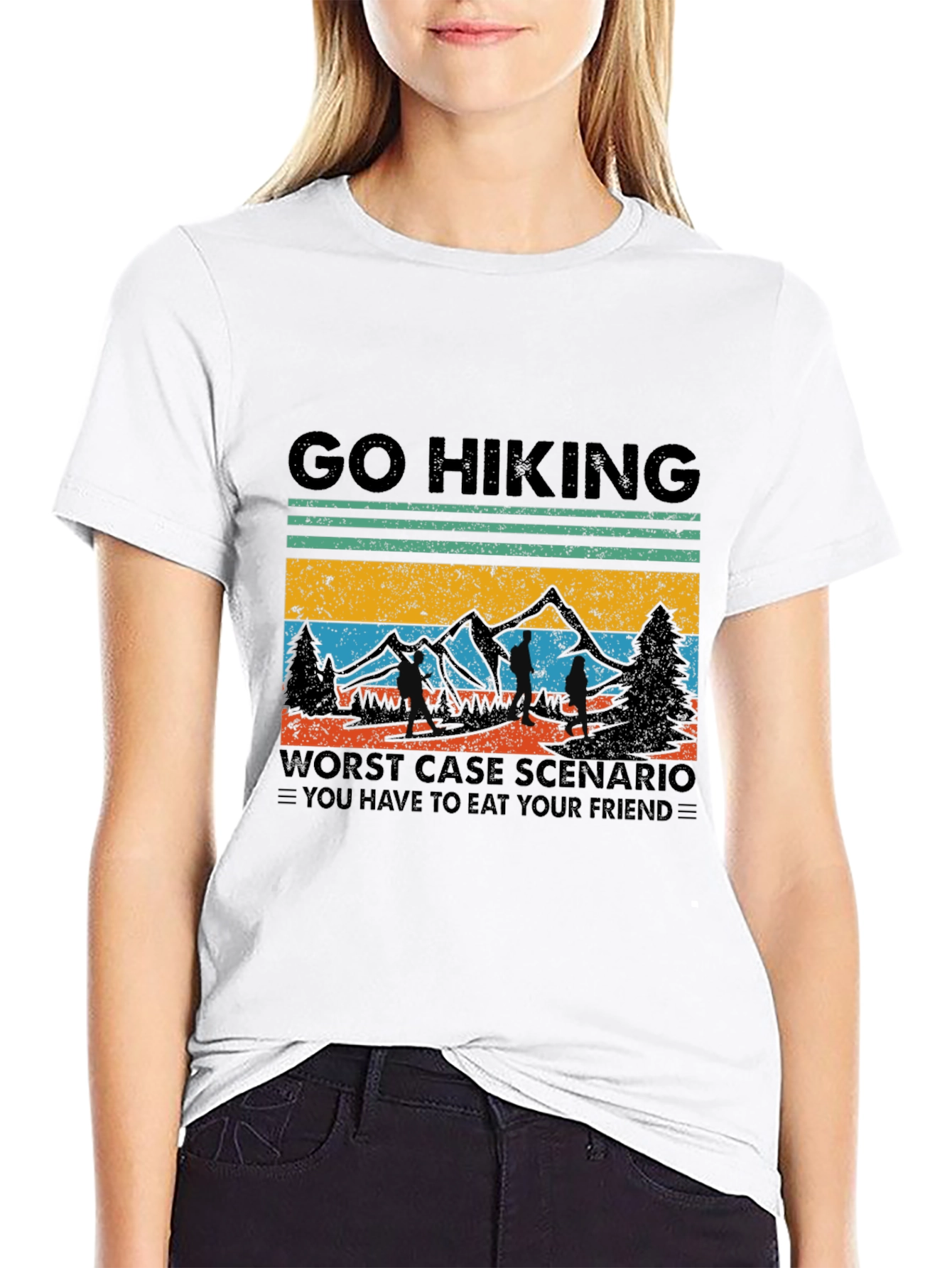 Black Go Hiking T-Shirt: Worst Case Scenario Funny Tee view 9