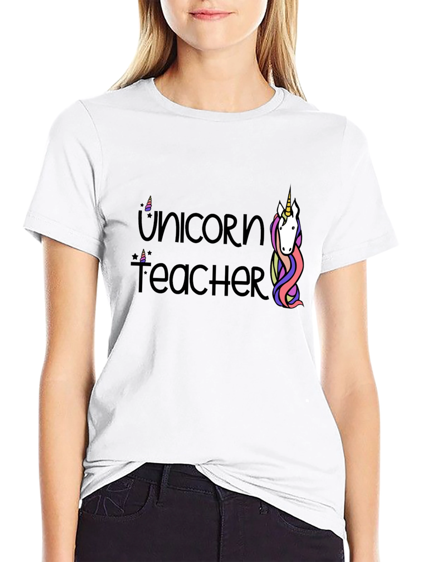 Black Unicorn Teacher Graphic T-Shirt - Black Cotton Tee view 9
