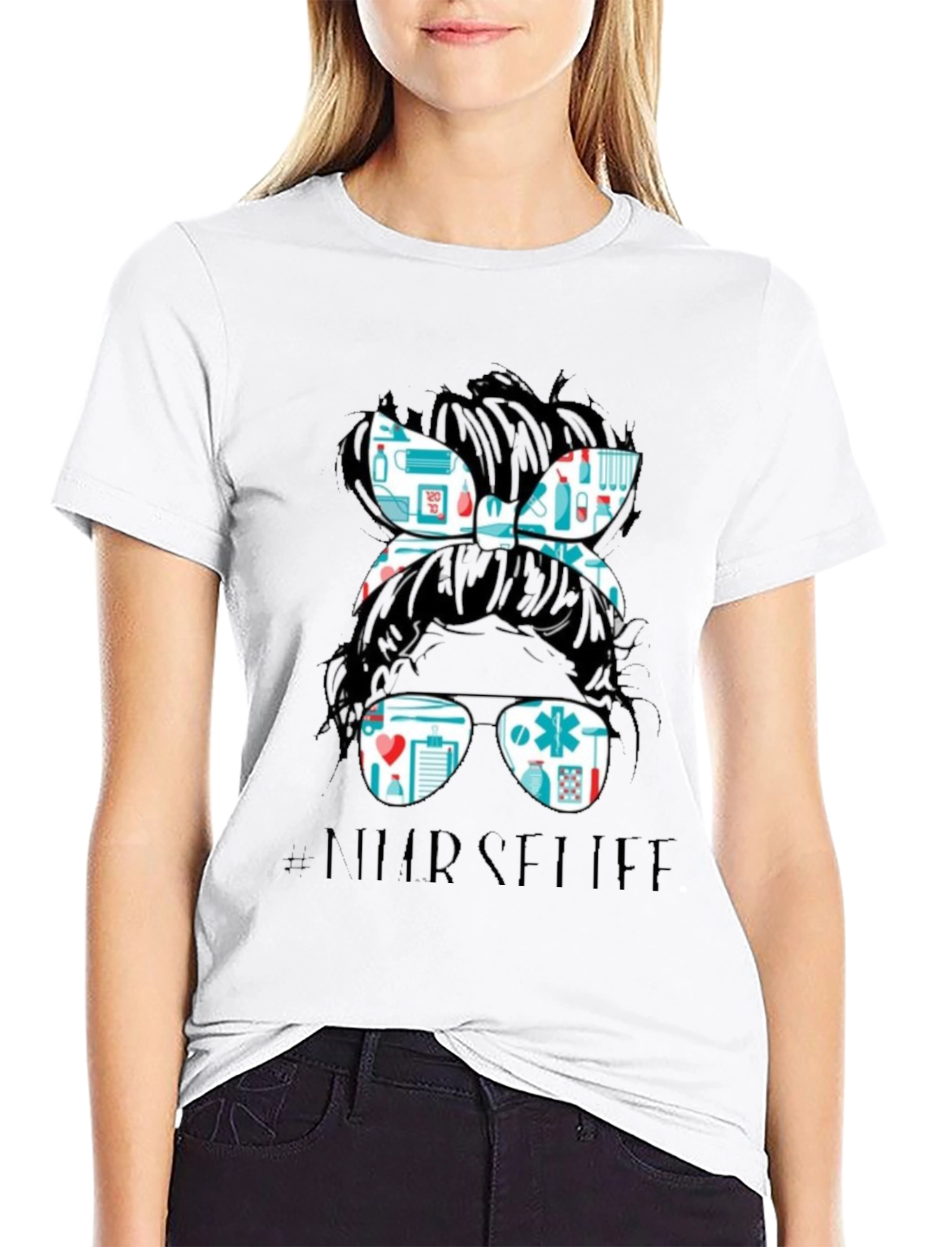 Black Nurse Life Messy Bun Graphic Tee view 9
