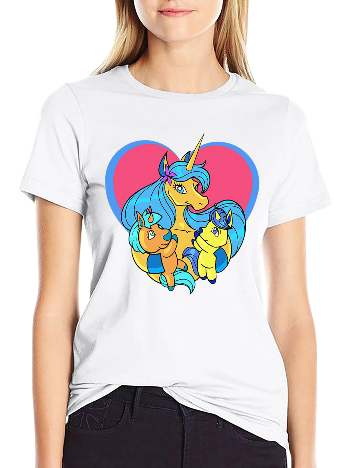 Black Unicorn Family Graphic Tee - Cute Cartoon T-Shirt view 9