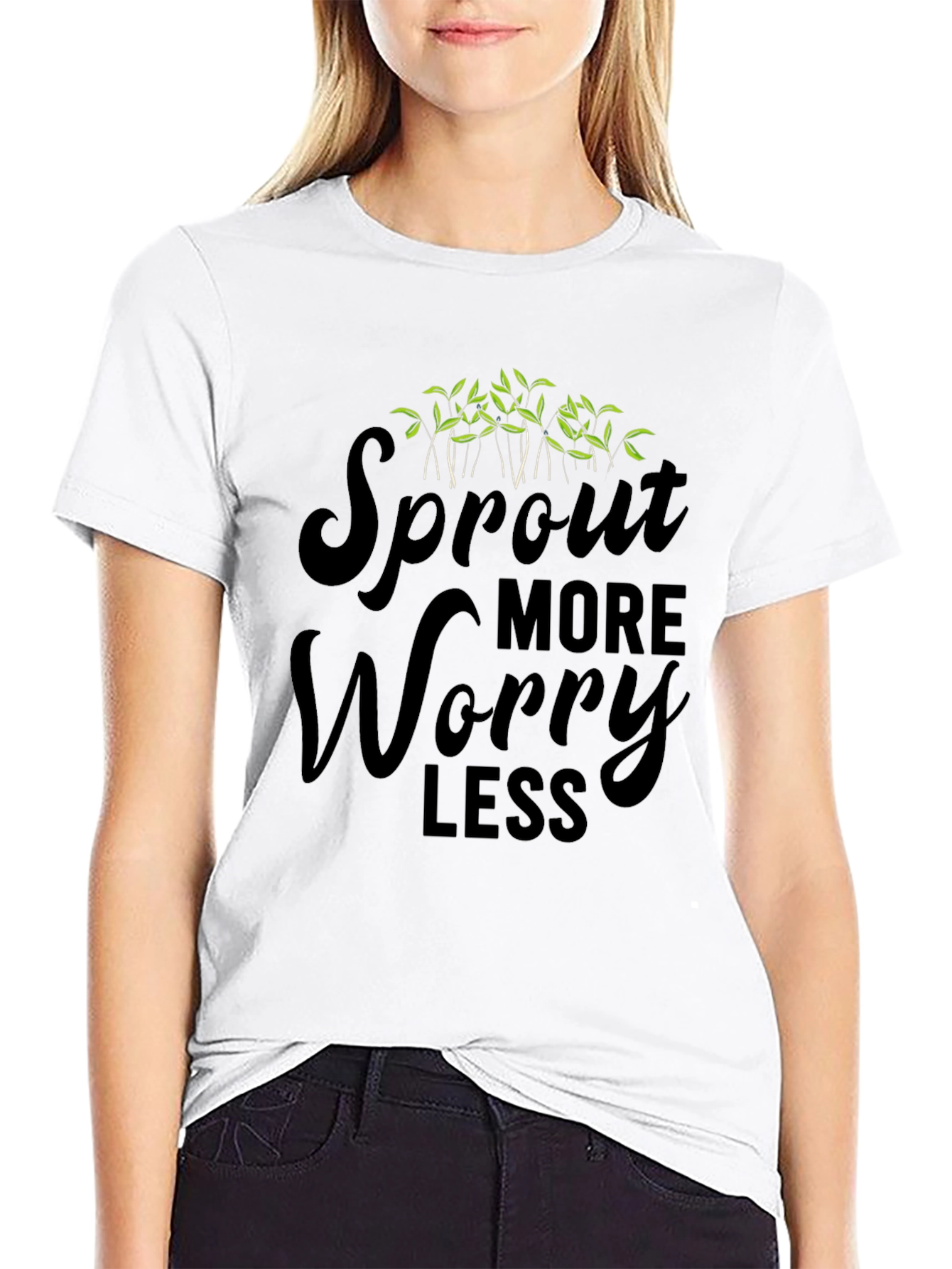 Black Sprout More Worry Less Black T-Shirt view 9