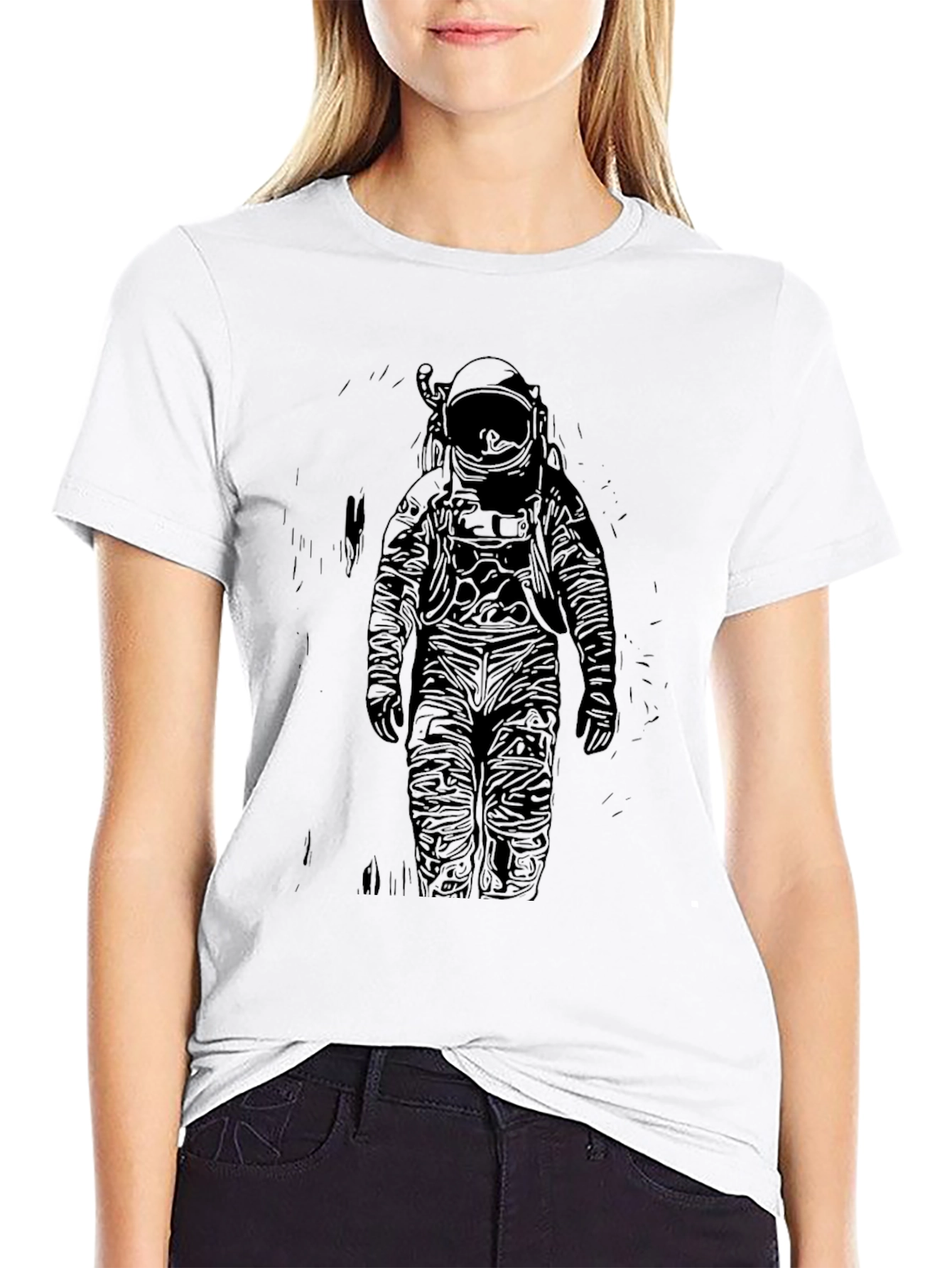 Black Astronaut Graphic Print T-Shirt - Black view 9