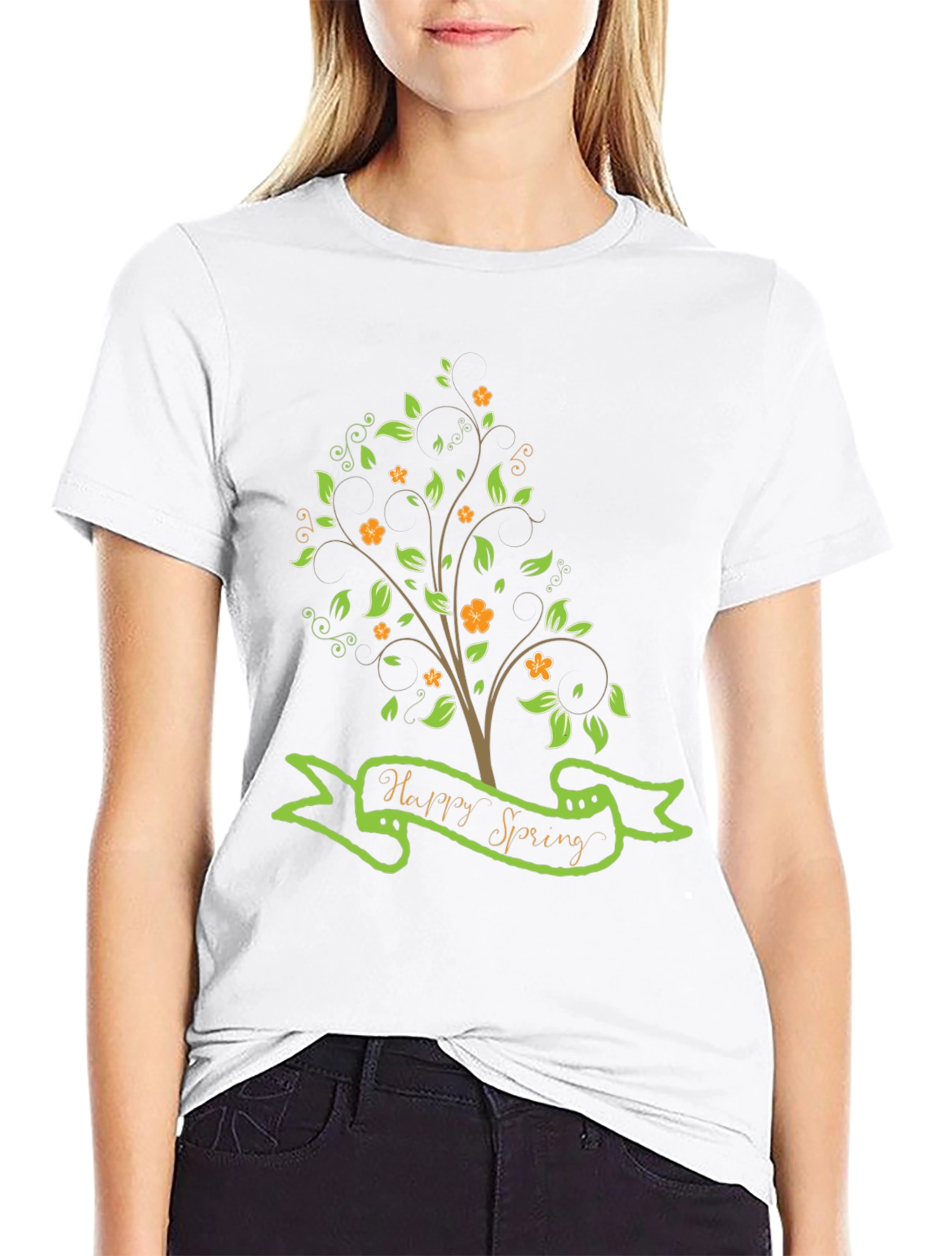 Black Happy Spring Graphic Tee - Nature Inspired Shirt view 9