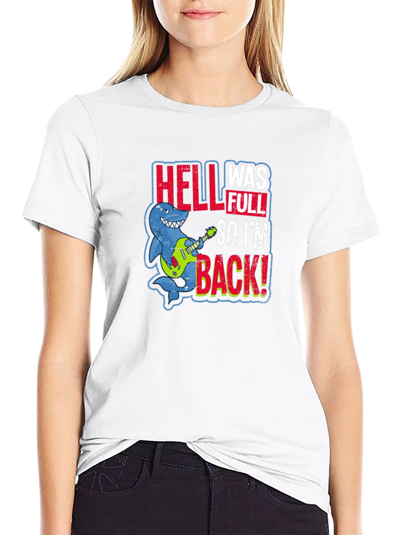 Black Hell Was Full Shark Guitar T-Shirt view 9