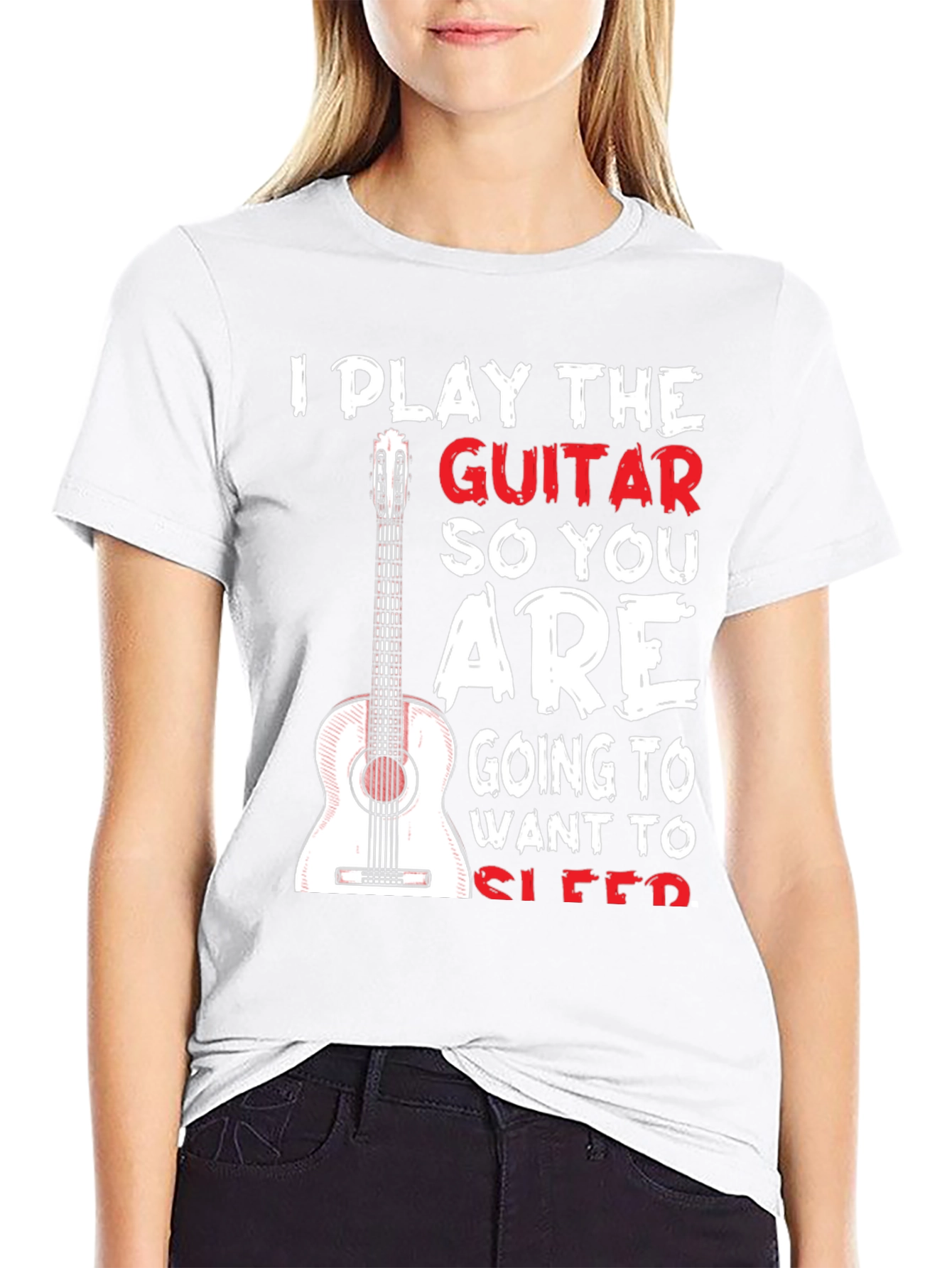 Black Guitar Player T-Shirt - I Play Guitar So You Sleep Funny Tee view 9