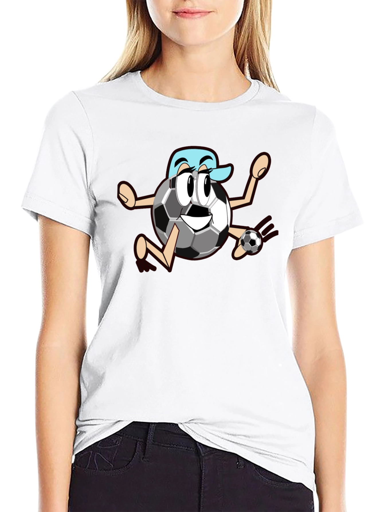 Black Funny Soccer Ball Cartoon Black T-Shirt view 9