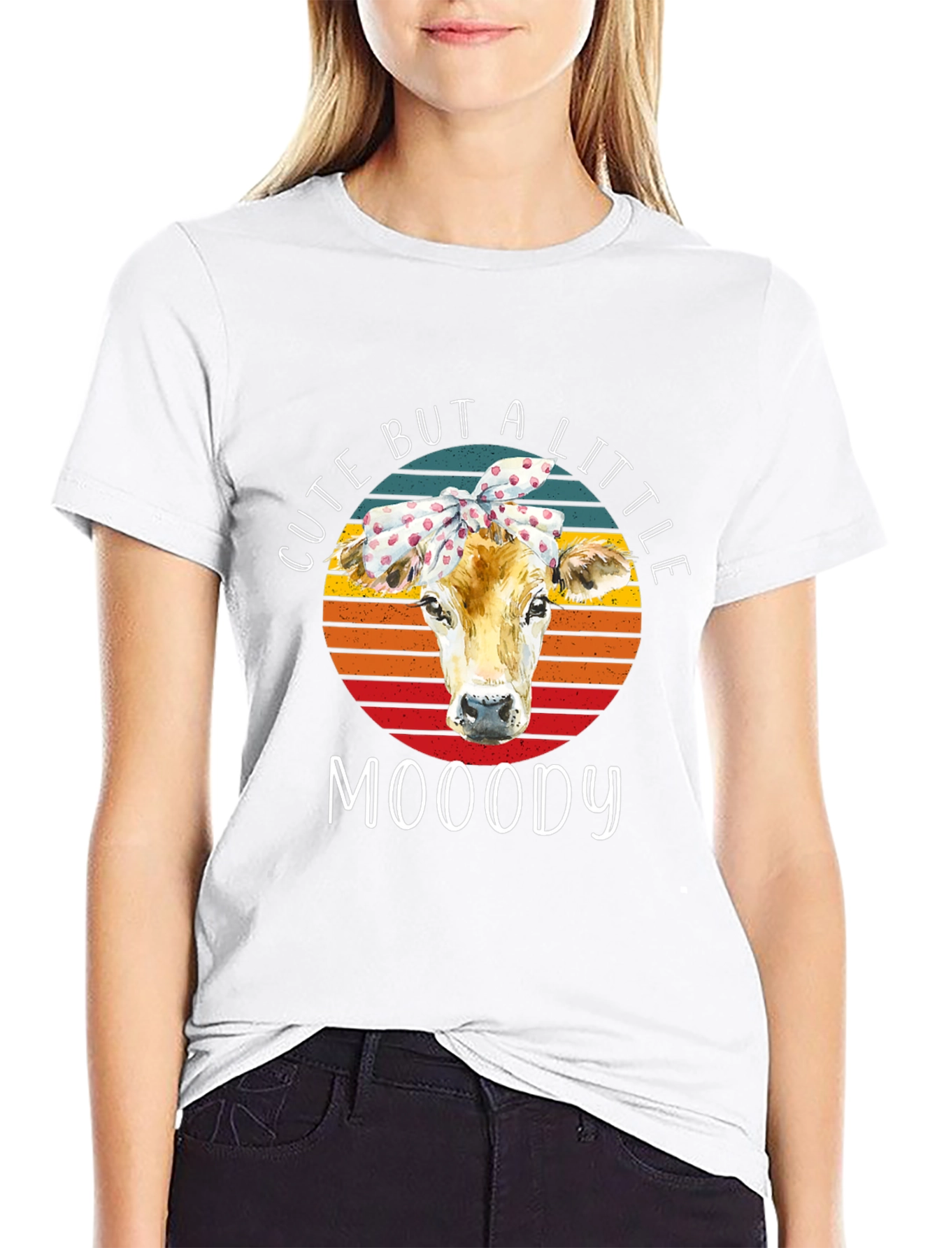 Black Cute But A Little Mooody Cow Graphic Tee view 9