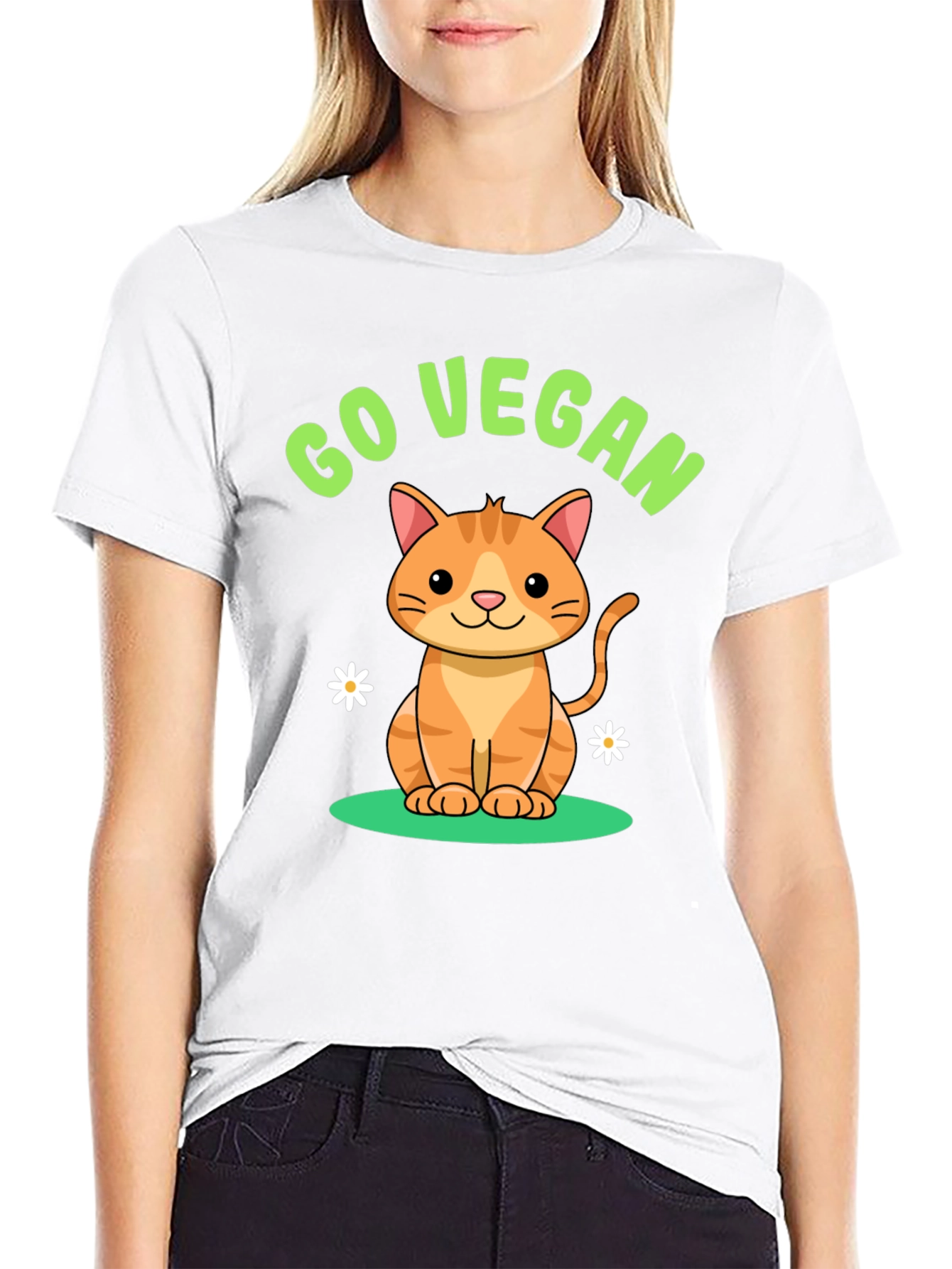 Black Go Vegan Cat T-Shirt view 9