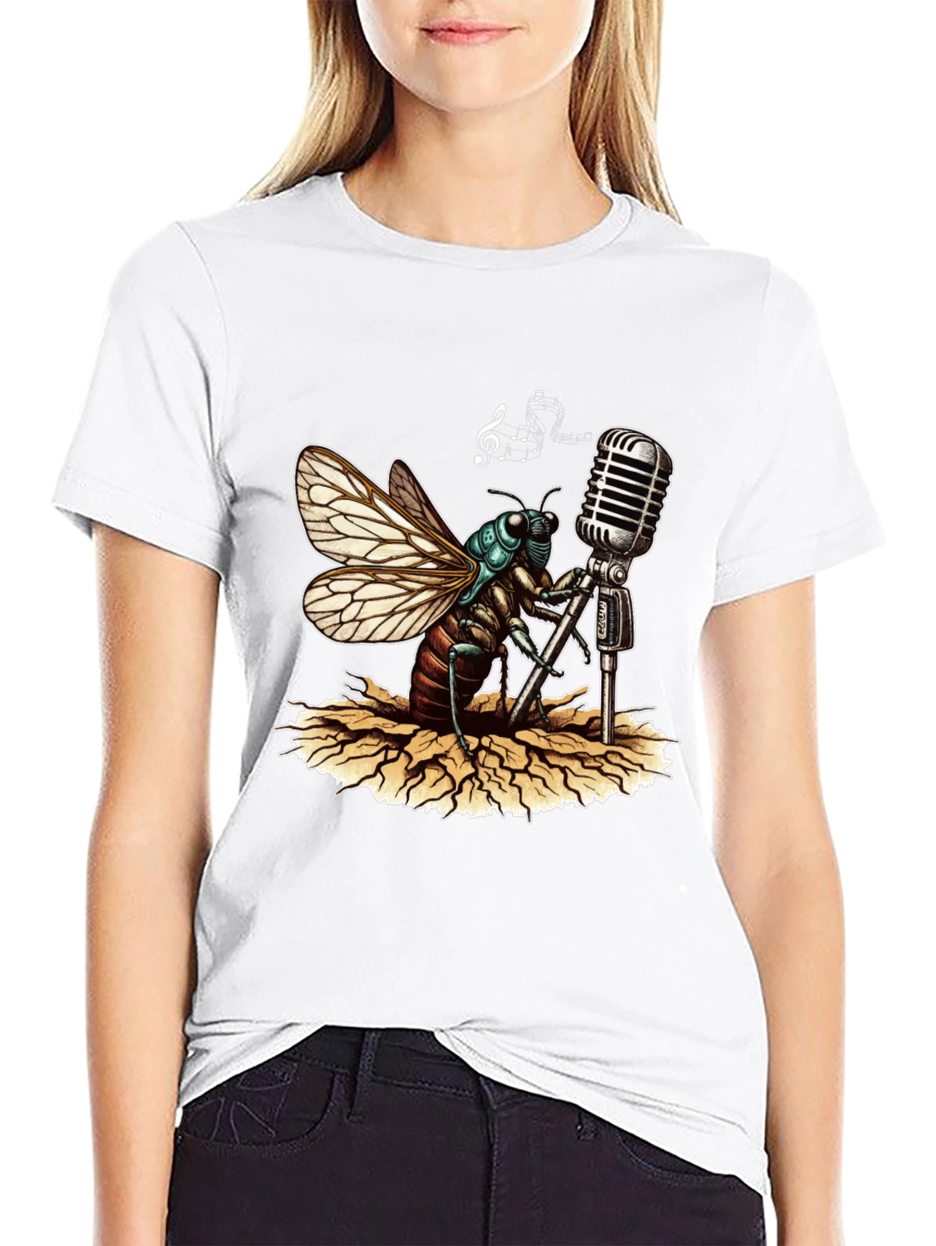 Black Cicada Singer Graphic Tee - Retro Mic view 9