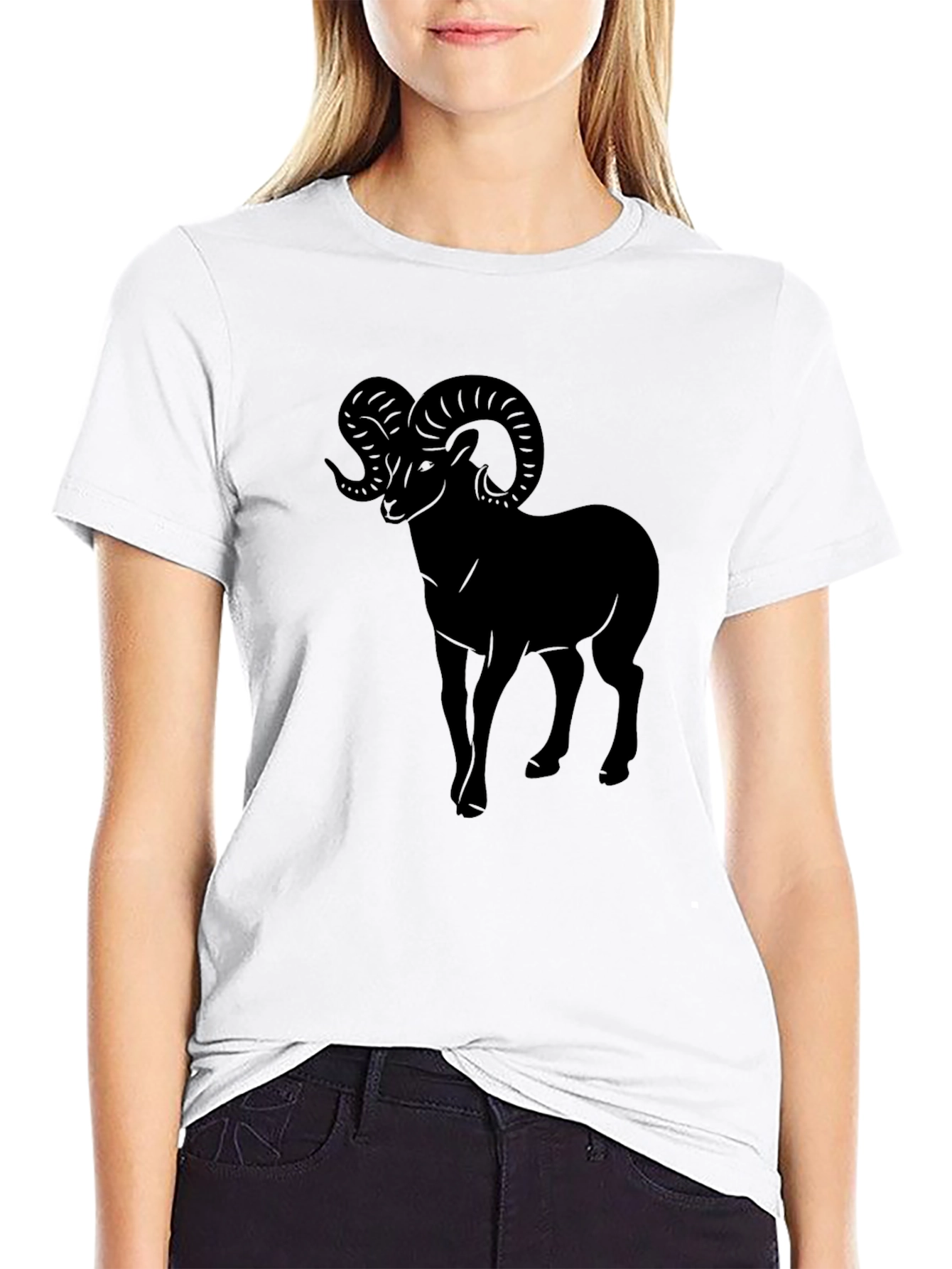 Black Men's Black T-Shirt with Ram Graphic view 9