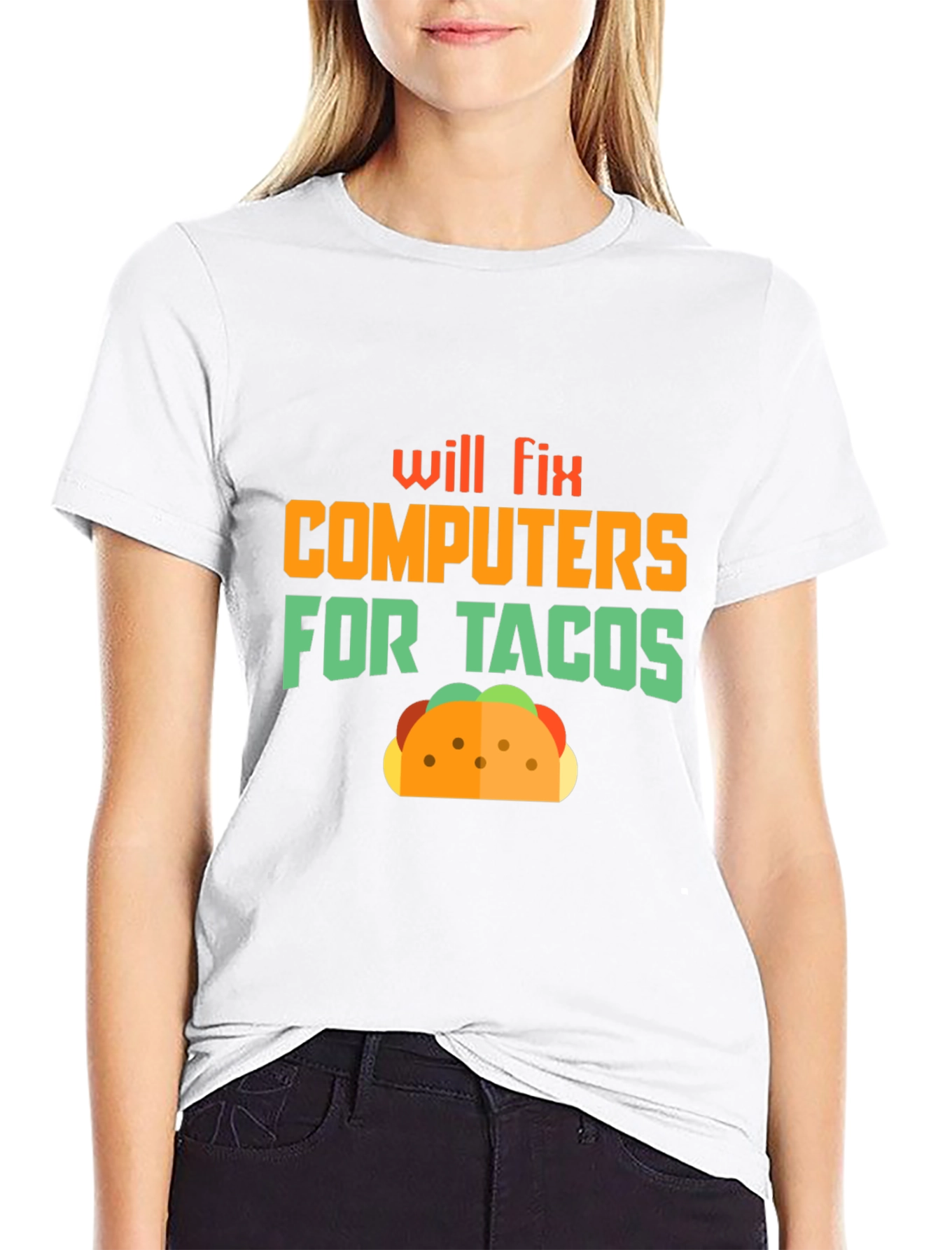 Black Will Fix Computers For Tacos Graphic Tee view 9