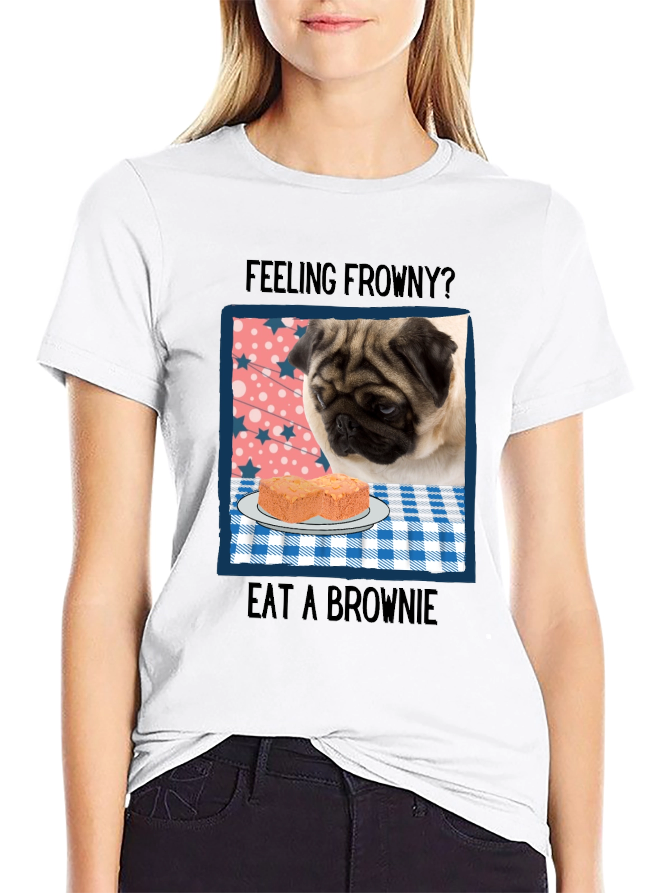 Black Feeling Frowny Pug T-Shirt view 9