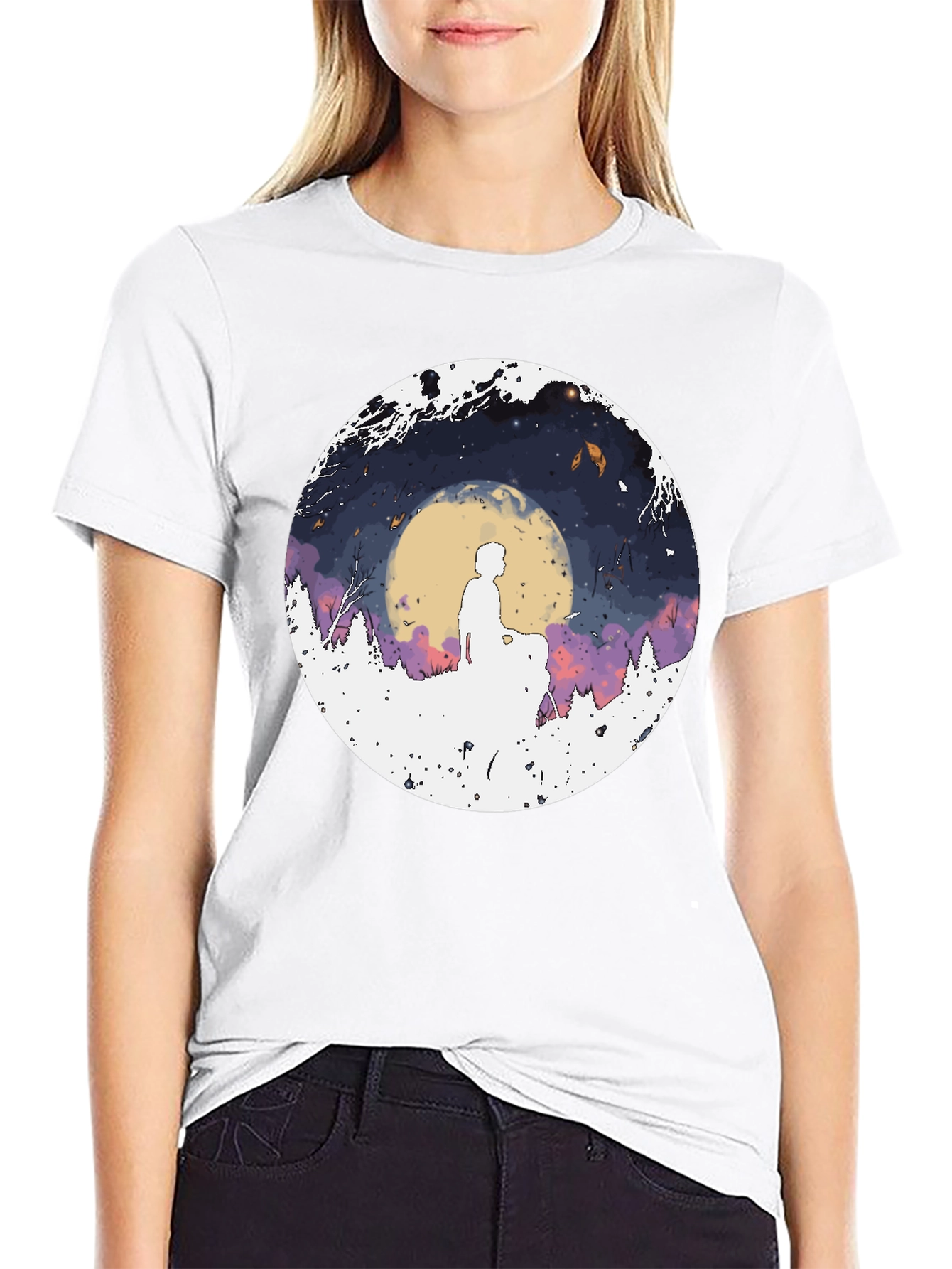 Black Silhouette Moon Graphic Men's Tee view 9