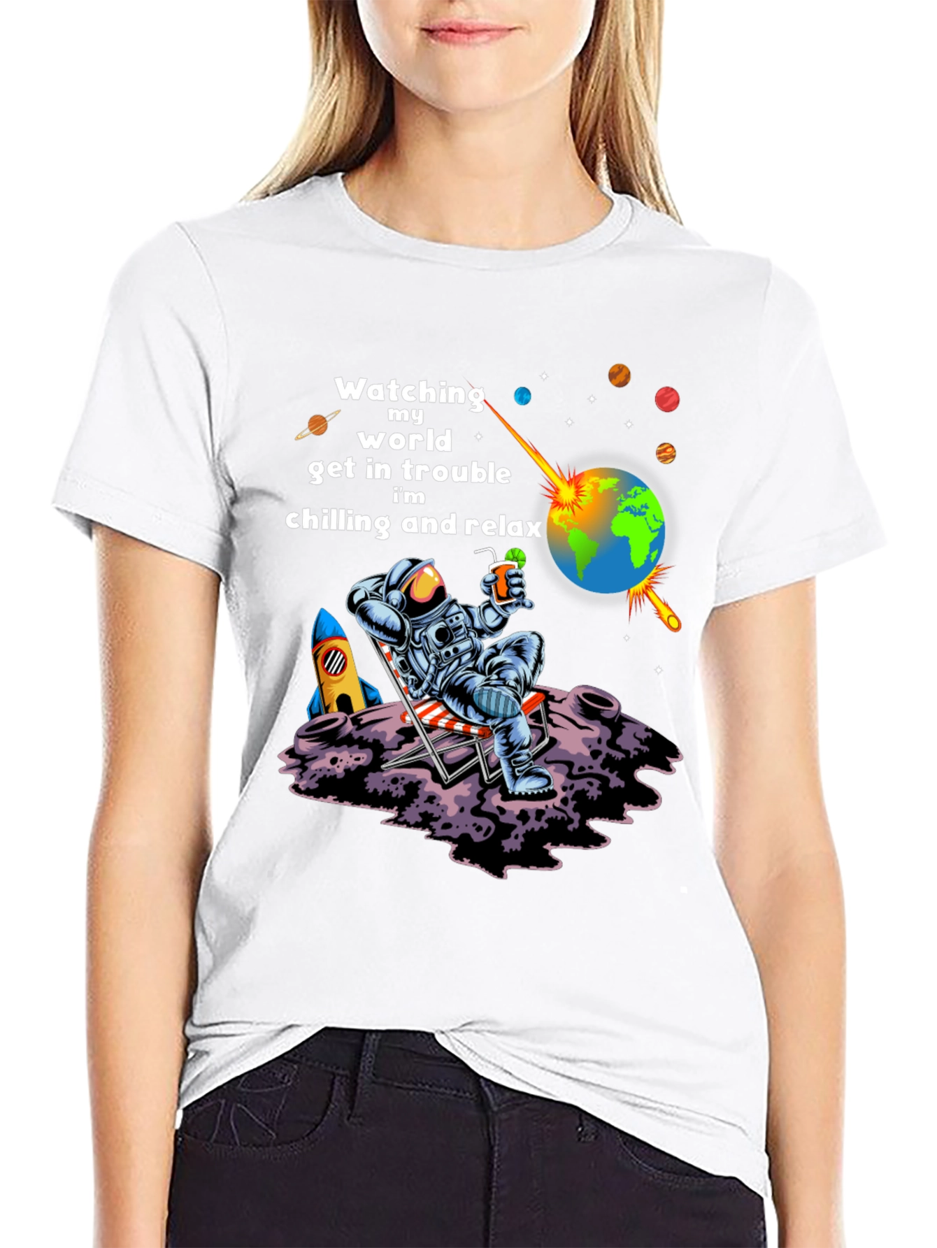 Black Astronaut Chilling T-Shirt view 9