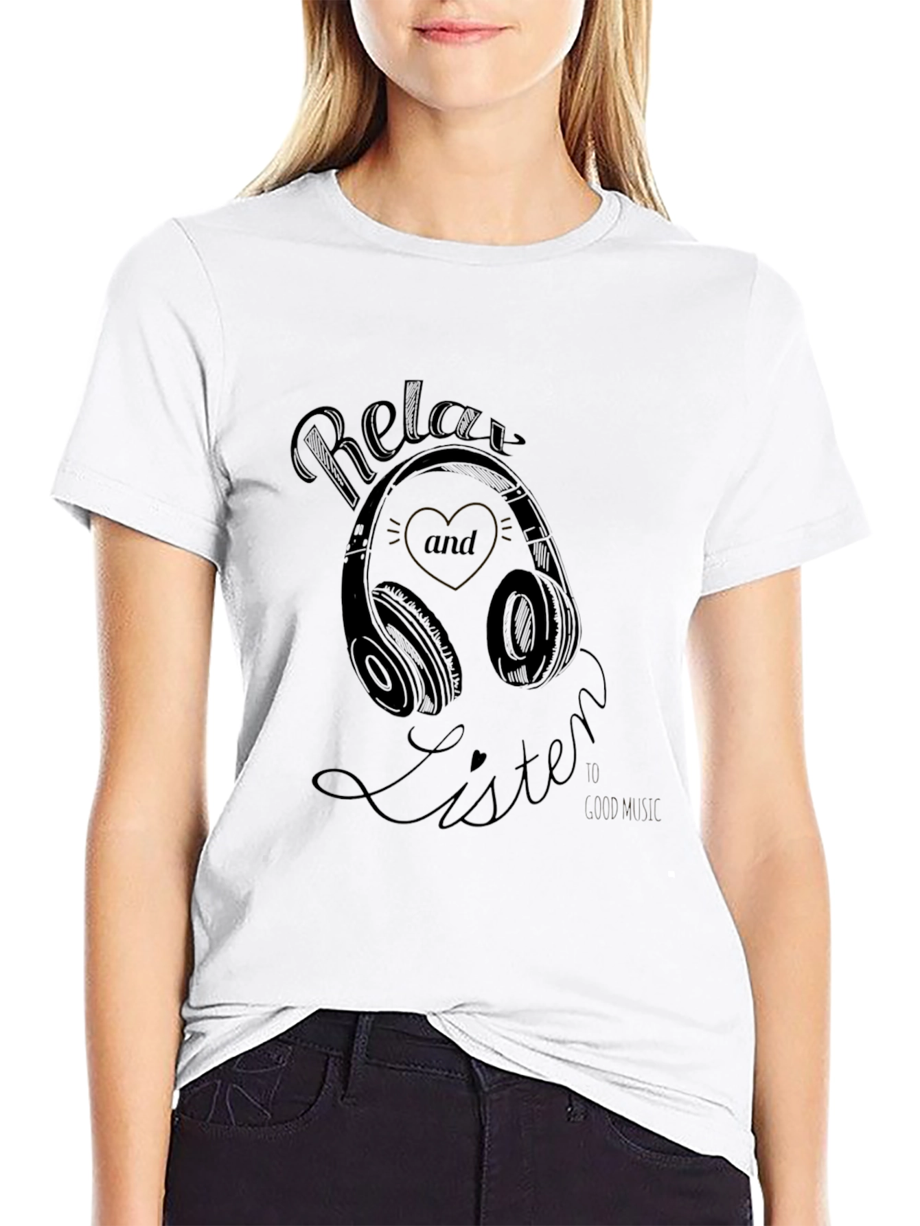Black Relax and Listen T-Shirt - Black view 9