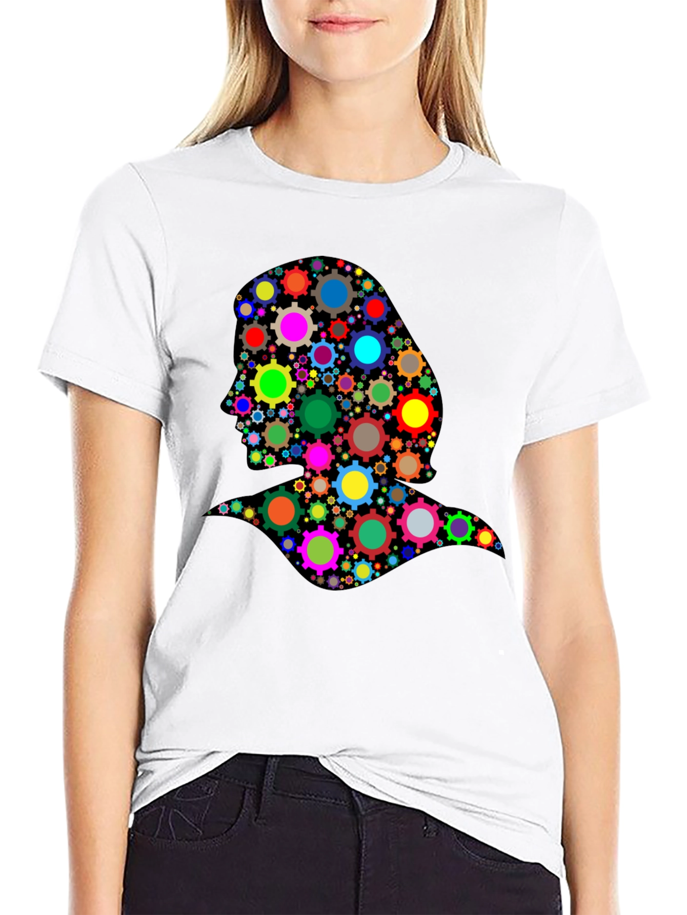 Black Abstract Woman T-Shirt - Colorful Gear Design view 9
