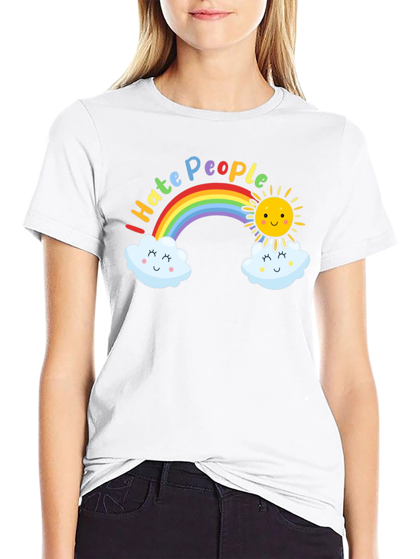 Black I Hate People Rainbow Graphic T-Shirt view 9