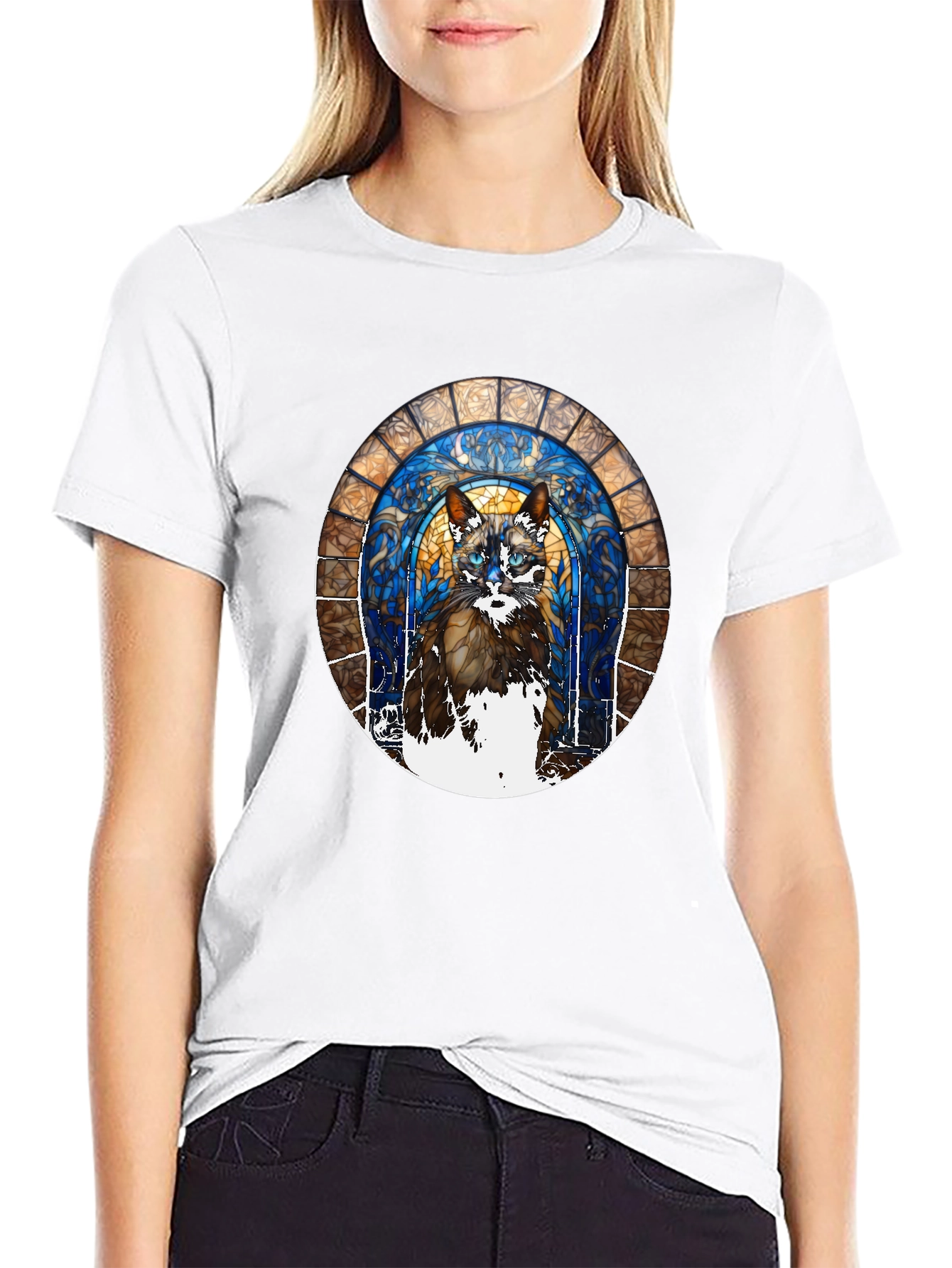 Black Stained Glass Cat T-Shirt view 9