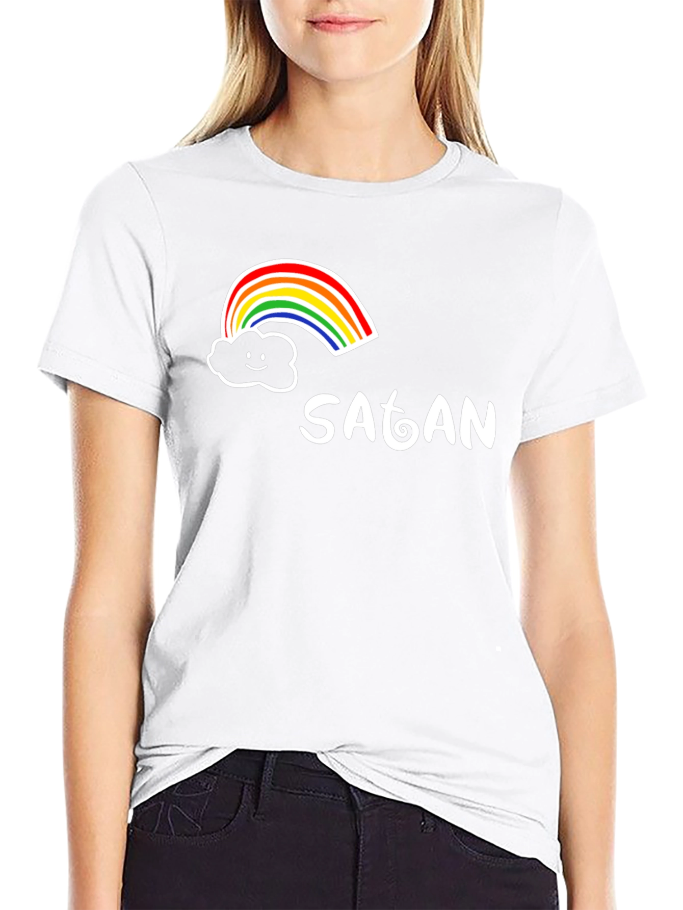 Black Rainbow Satan Graphic Tee - Quirky Humor T-Shirt view 9