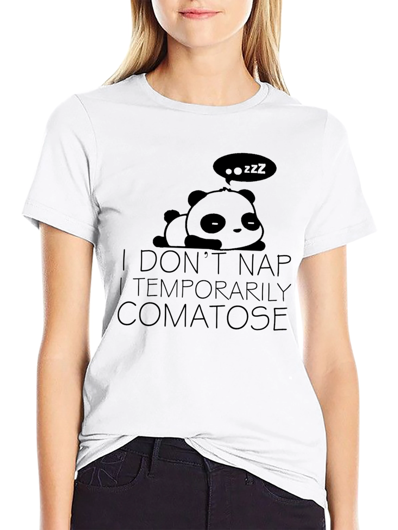 Black Funny Panda "I Don't Nap" Graphic T-Shirt view 9