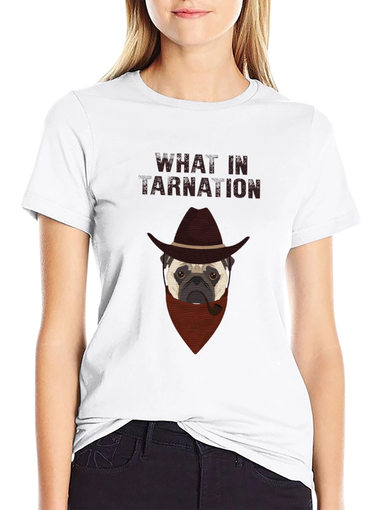 Black What In Tarnation Pug T-Shirt - Western Dog Tee view 9