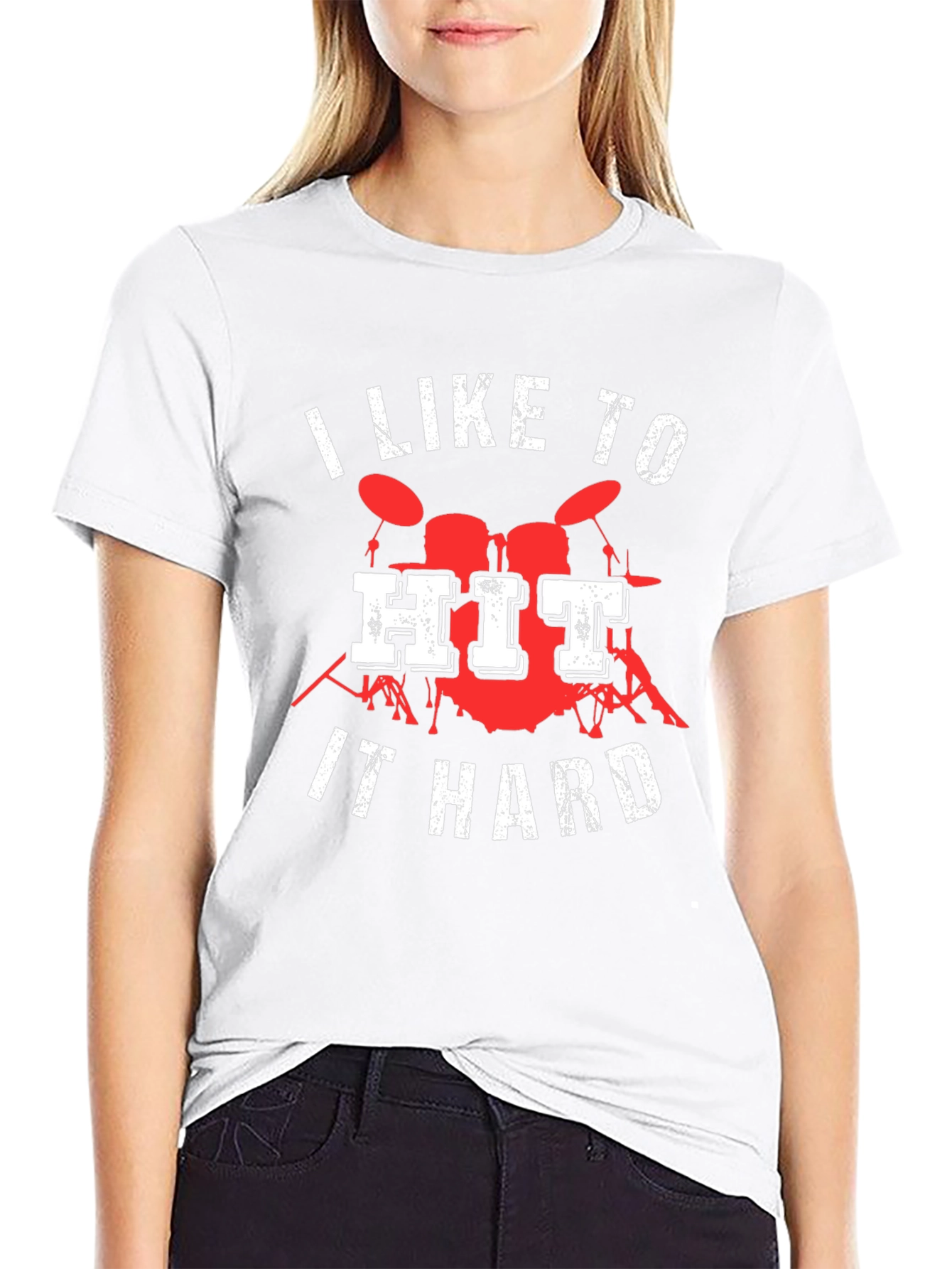 Black I Like to Hit It Hard Drummer T-Shirt view 9