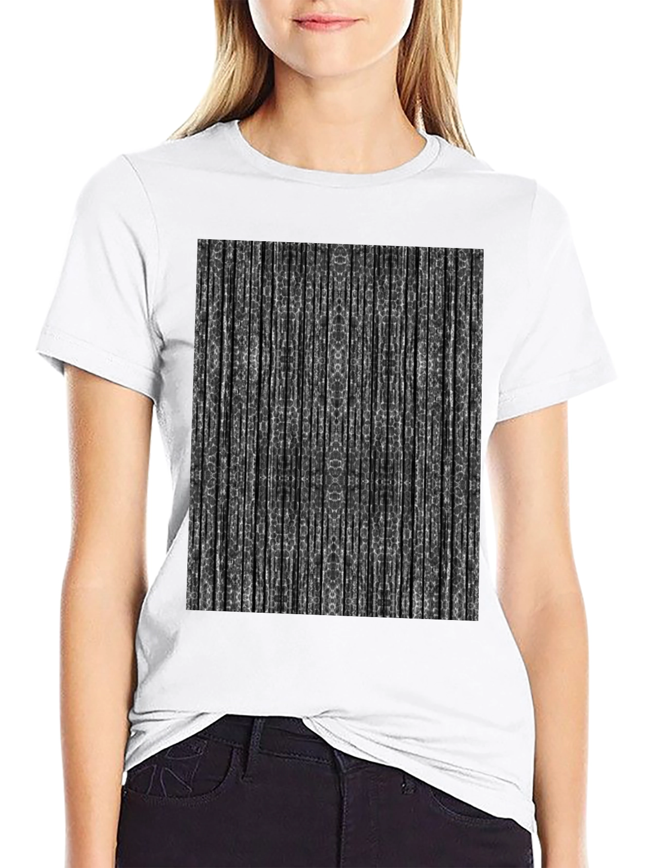 Black Abstract Striped Print Black T-Shirt view 9