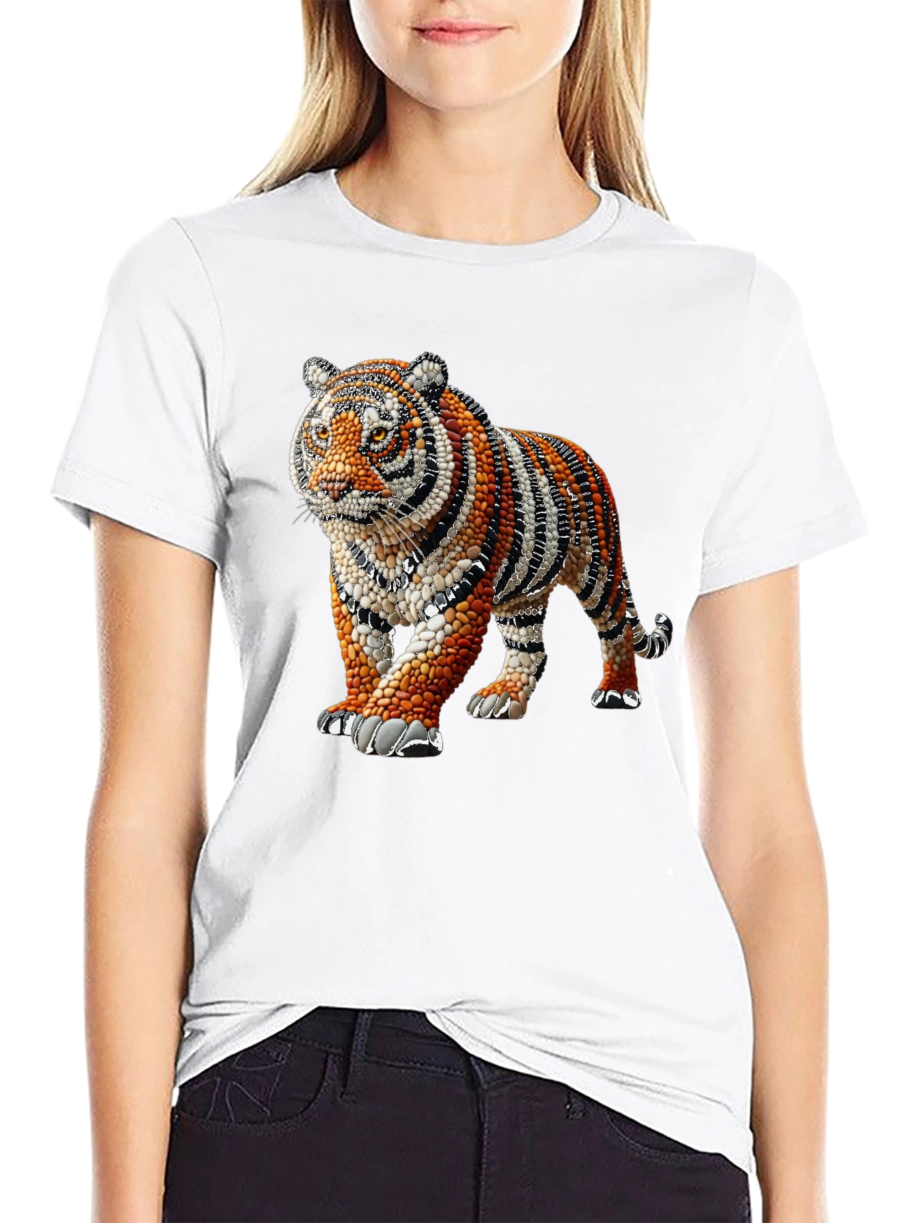 Black Tiger Art Graphic Black T-Shirt view 9