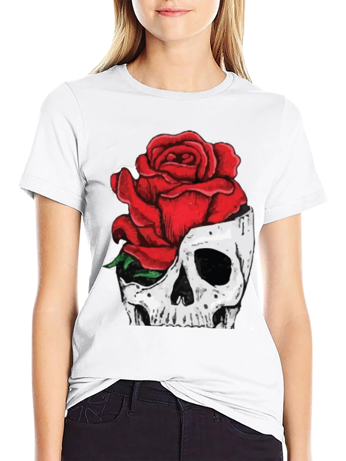 Black Skull & Rose Graphic Tee - Black view 9