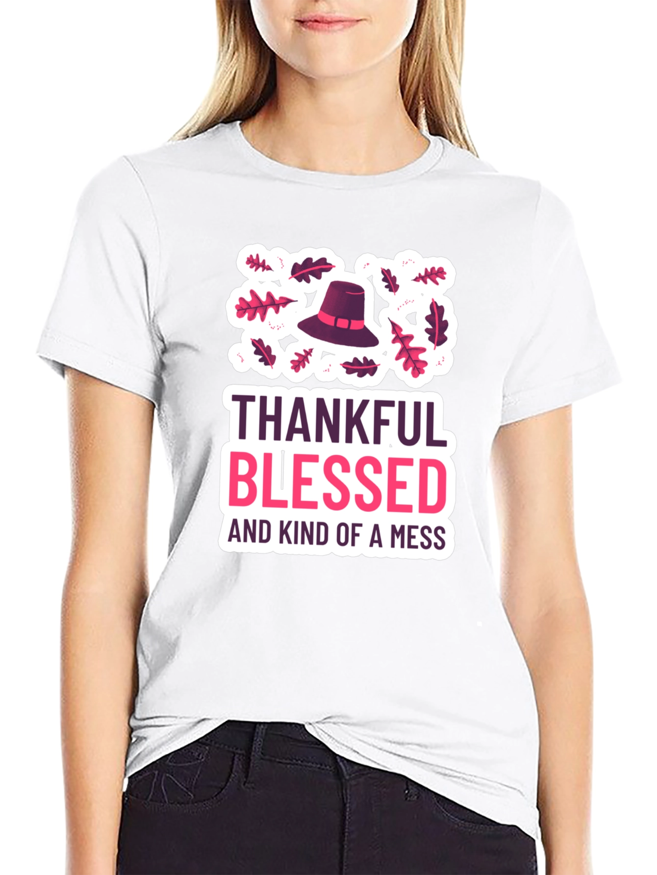 Black Thankful Blessed and Kind of a Mess T-Shirt view 9