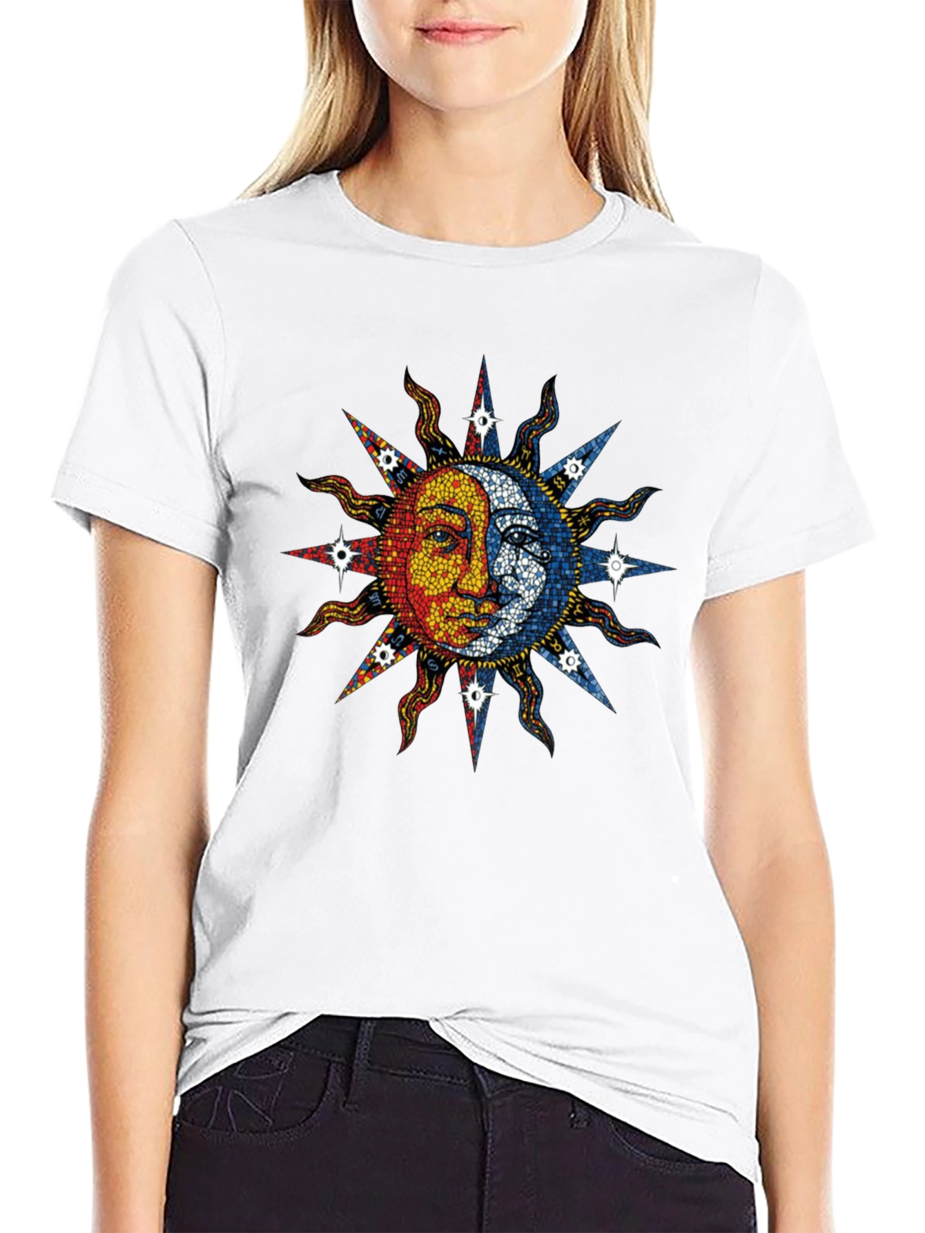 Black Celestial Sun and Moon Graphic Tee - Black Cotton Blend view 9