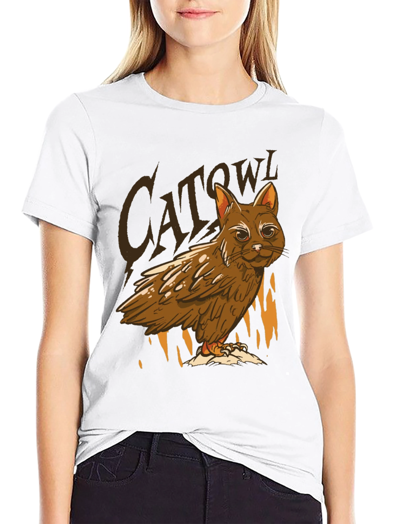 Black Cat Owl Hybrid T-Shirt - Funny Animal Tee view 9