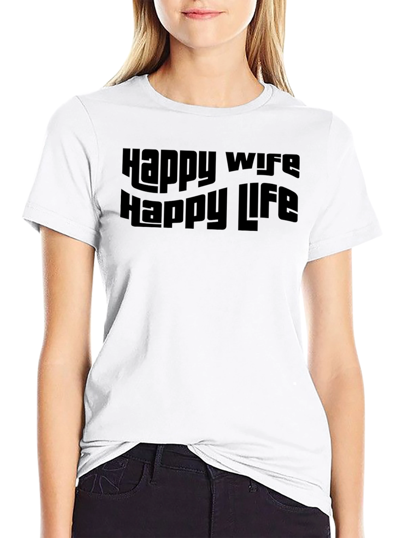 Black Happy Wife Happy Life Black Graphic Tee view 9
