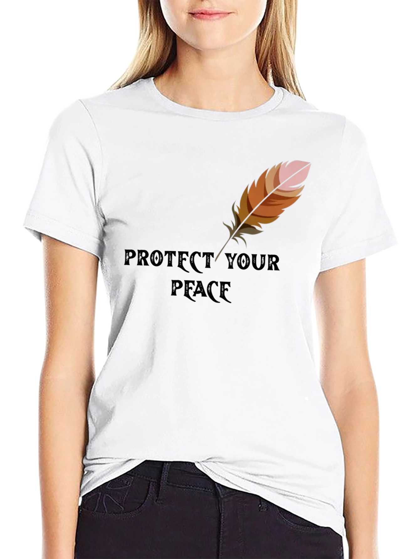 Black Protect Your Peace Feather Graphic Tee - Casual Comfort view 9