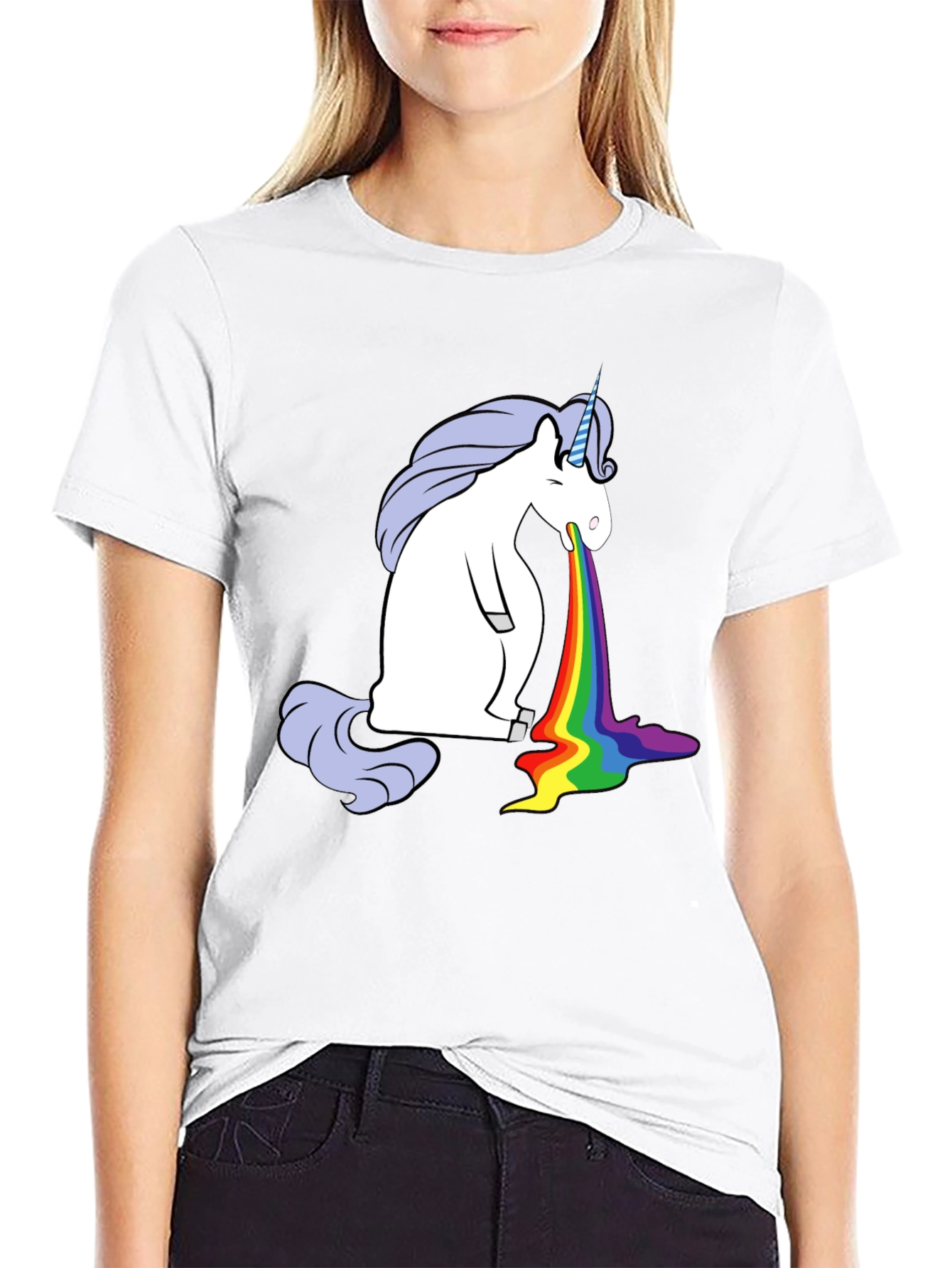 Black Rainbow Vomit Unicorn Graphic Tee - Black view 9