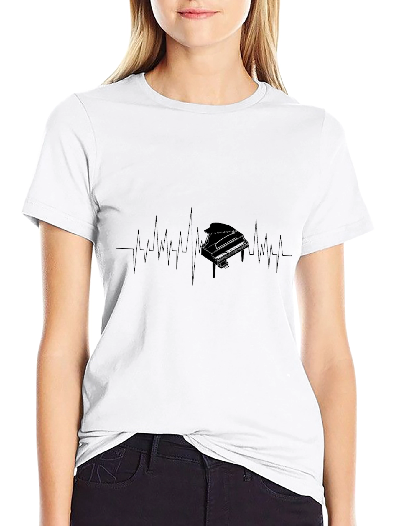 Black Piano Heartbeat Graphic Tee - Musician's Black T-Shirt view 9