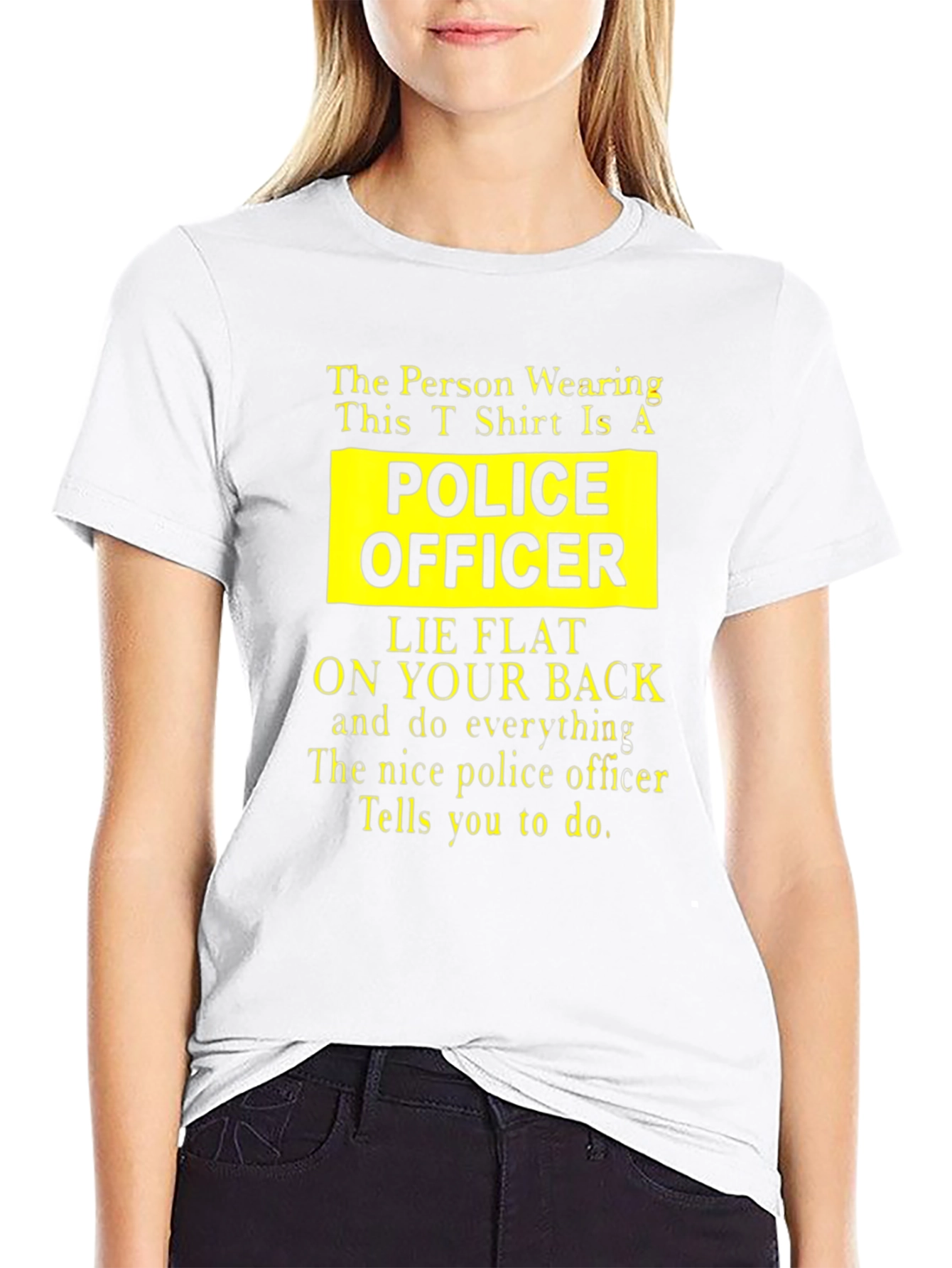 Black Funny Police Officer T-Shirt - Lie Flat On Your Back view 9