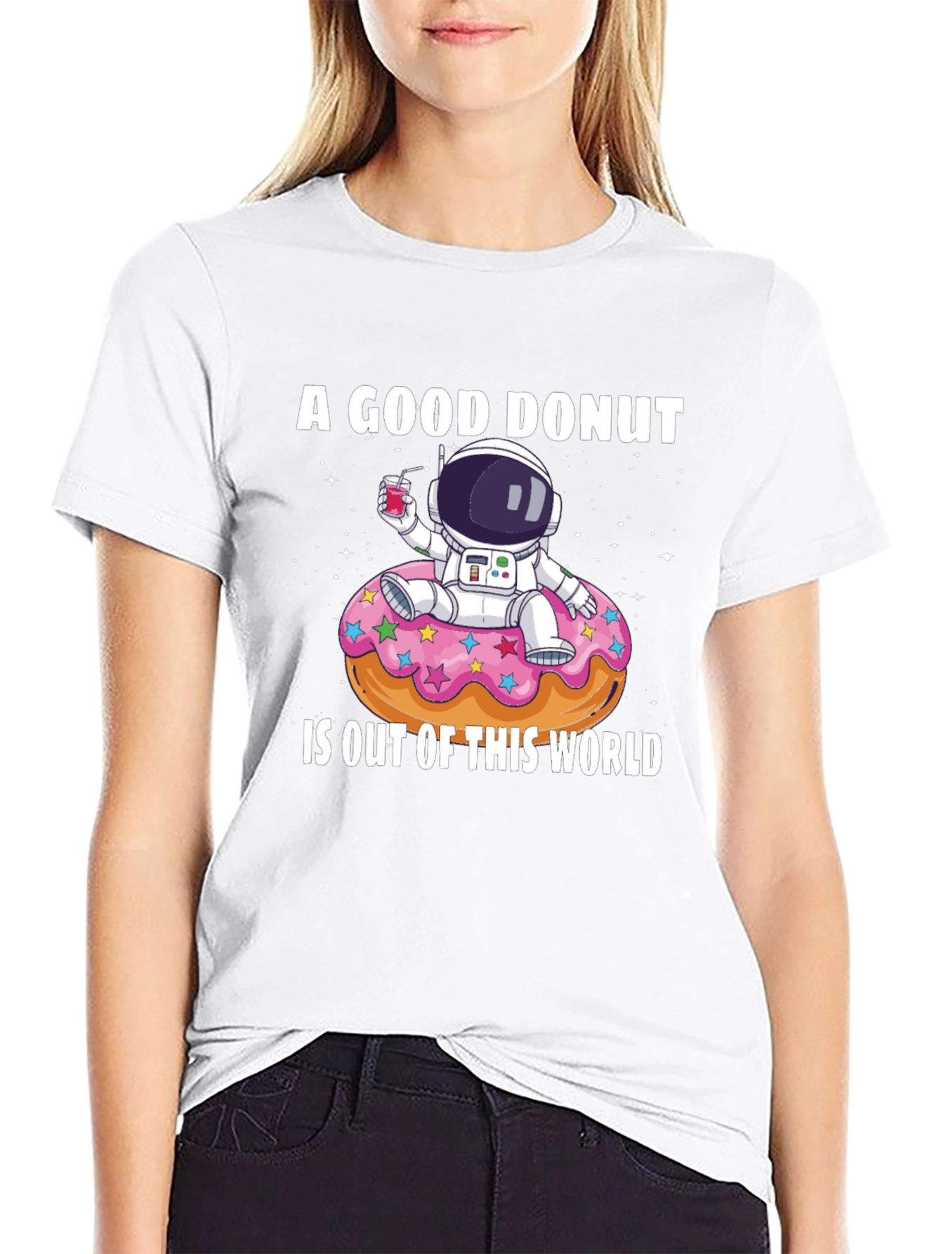 Black A Good Donut T-Shirt - Astronaut Design view 9