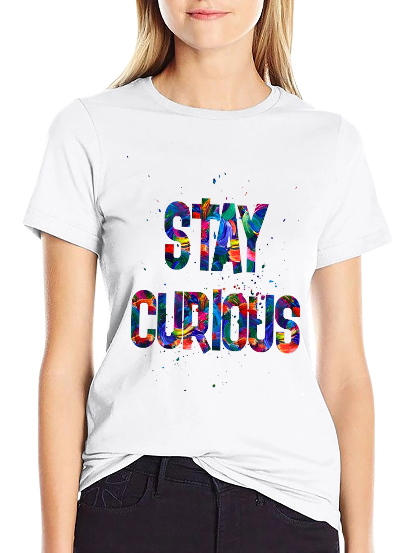 Black Stay Curious Graphic T-Shirt - Vibrant Design view 9