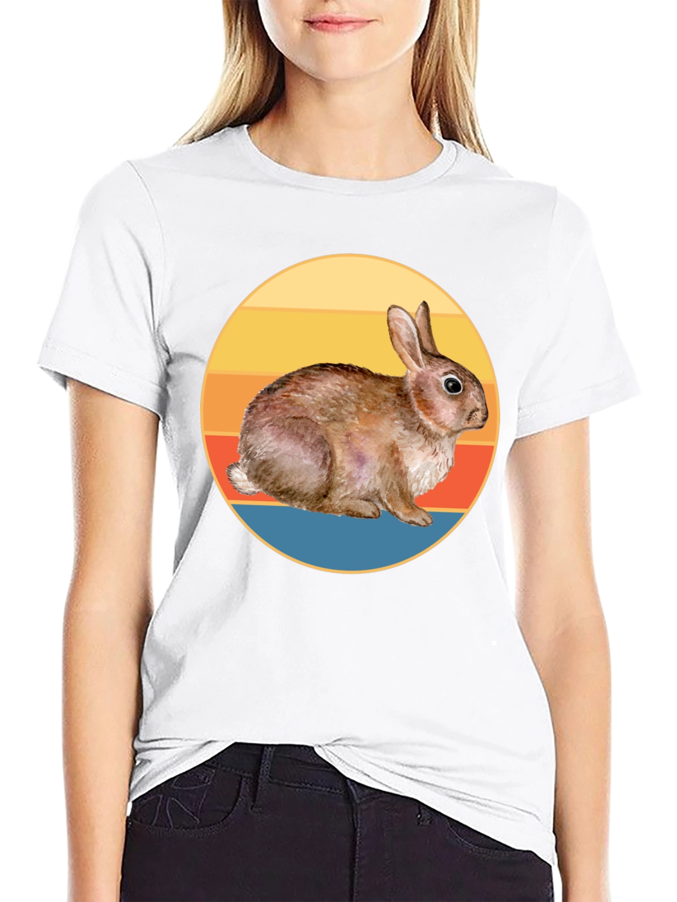 Black Vintage Rabbit Sunset T-Shirt - Soft Cotton Blend view 9