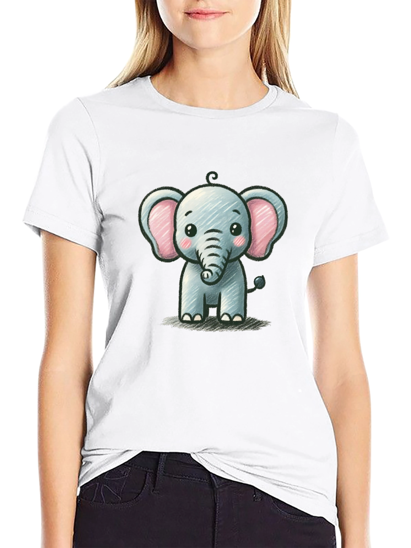 Black Cute Elephant Graphic Tee - Black Unisex T-Shirt view 9