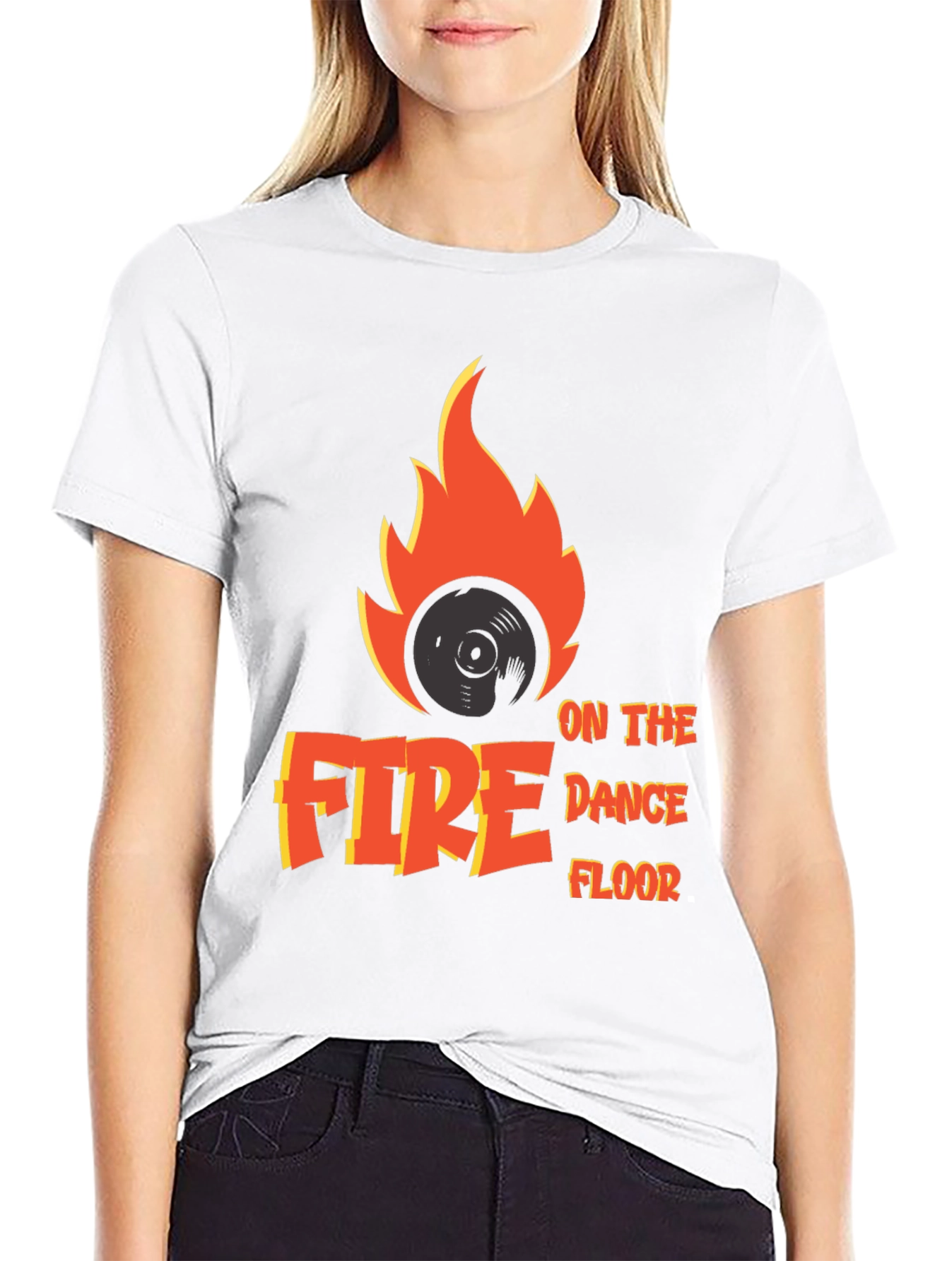 Black Fire on the Dance Floor T-Shirt - DJ Vinyl Flame Tee view 9